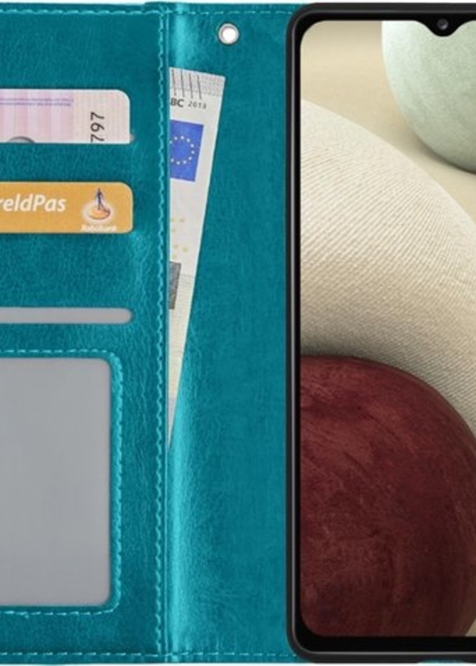 LUQ Hoesje Geschikt voor Samsung A12 Hoesje Book Case Hoes Wallet Cover - Hoes Geschikt voor Samsung Galaxy A12 Hoesje Bookcase Hoes - Turquoise