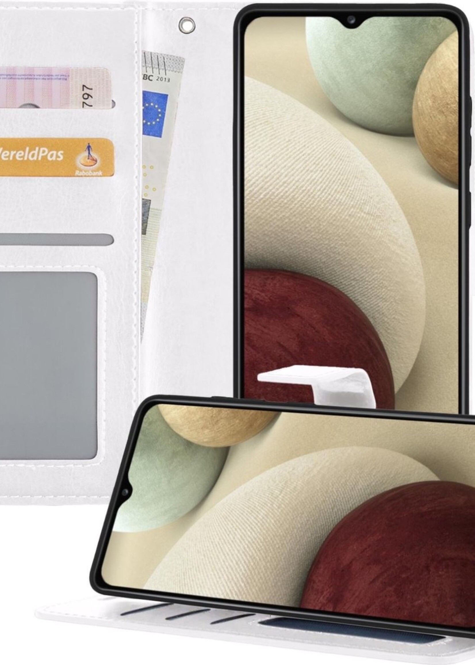 LUQ Hoesje Geschikt voor Samsung A12 Hoesje Book Case Hoes Wallet Cover - Hoes Geschikt voor Samsung Galaxy A12 Hoesje Bookcase Hoes - Wit