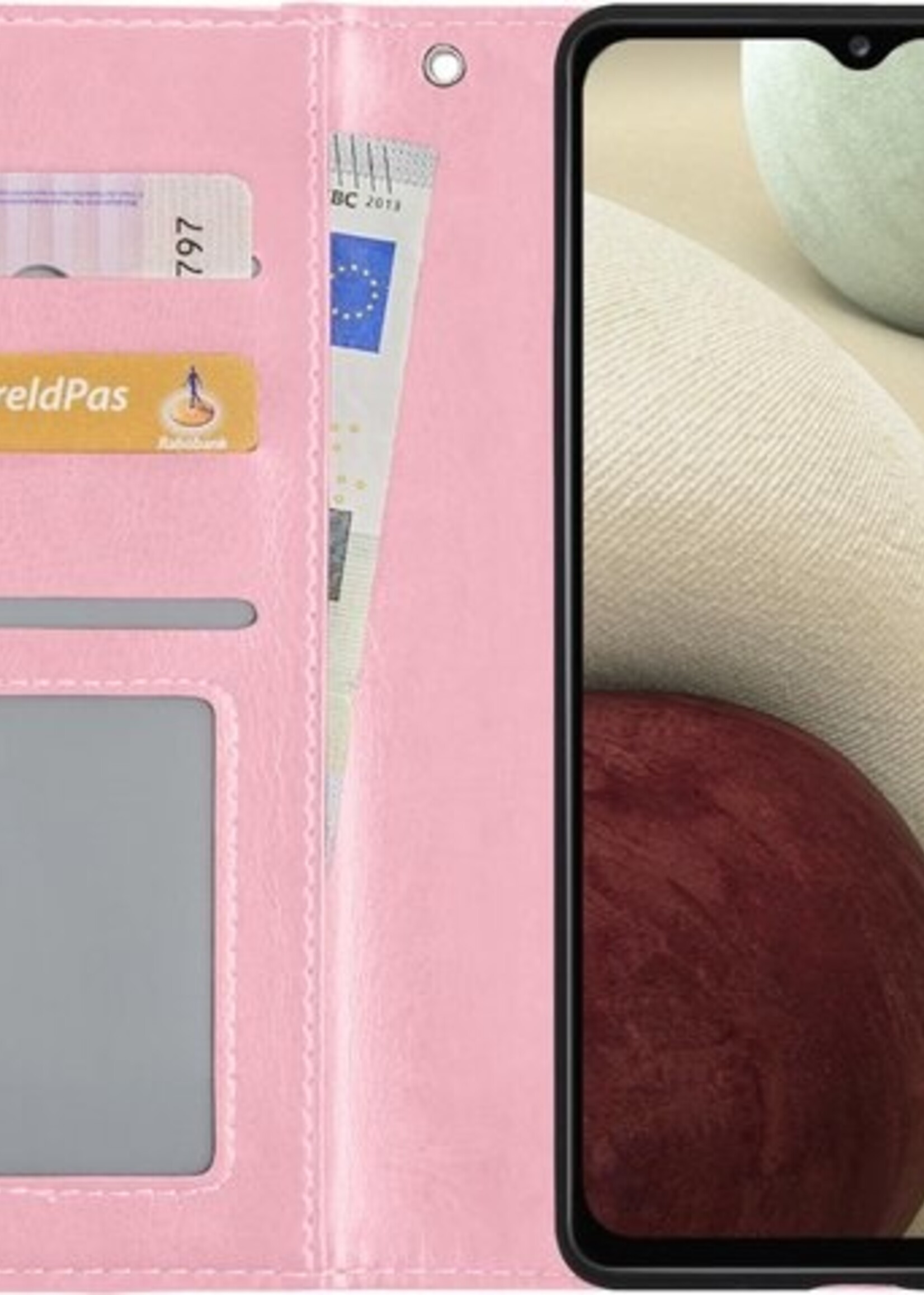 LUQ Hoesje Geschikt voor Samsung A12 Hoesje Book Case Hoes Wallet Cover - Hoes Geschikt voor Samsung Galaxy A12 Hoesje Bookcase Hoes - Lichtroze