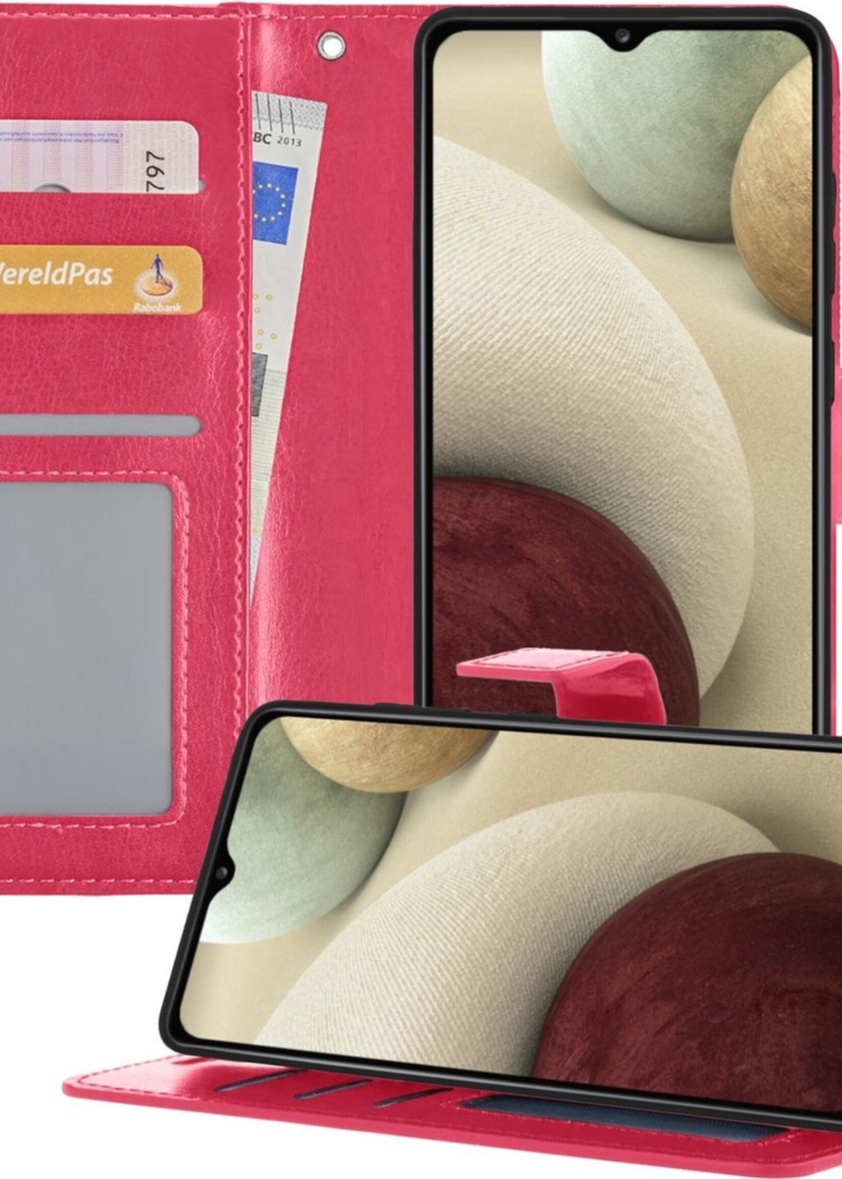 LUQ Hoesje Geschikt voor Samsung A12 Hoesje Book Case Hoes Wallet Cover - Hoes Geschikt voor Samsung Galaxy A12 Hoesje Bookcase Hoes - Donkerroze