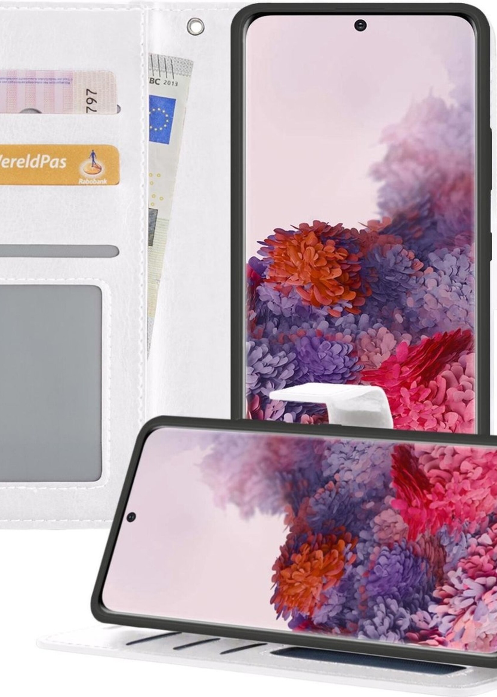 LUQ Hoesje Geschikt voor Samsung S20 Plus Hoesje Book Case Hoes Wallet Cover - Hoes Geschikt voor Samsung Galaxy S20 Plus Hoesje Bookcase Hoes - Wit