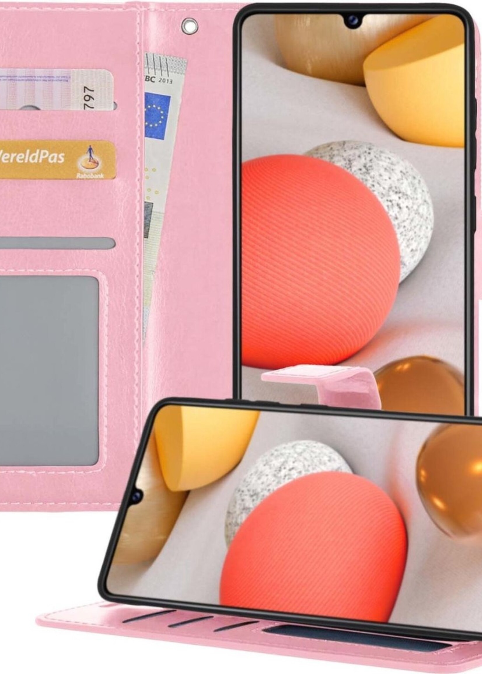LUQ Hoesje Geschikt voor Samsung A42 Hoesje Book Case Hoes Wallet Cover - Hoes Geschikt voor Samsung Galaxy A42 Hoesje Bookcase Hoes - Lichtroze