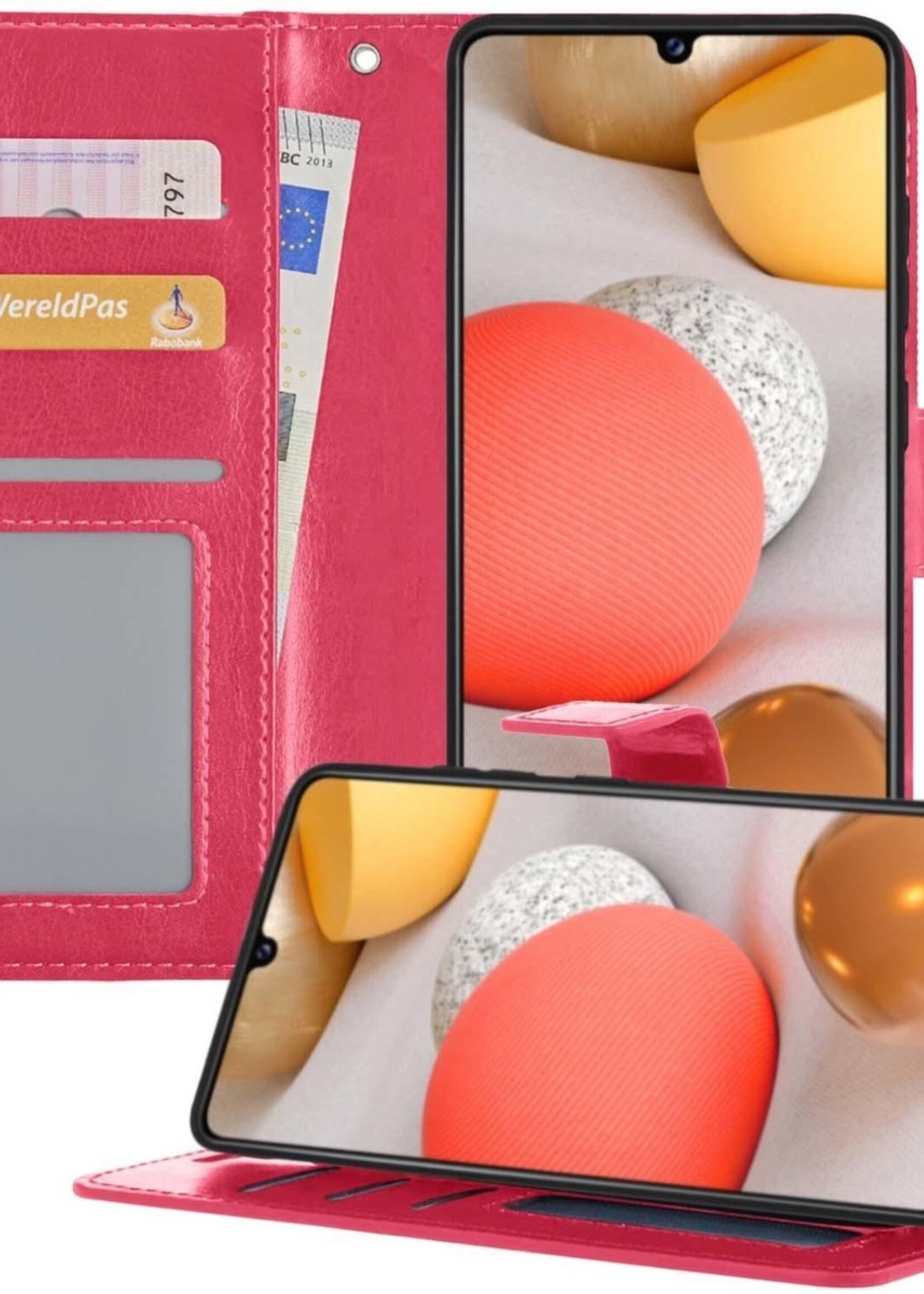 LUQ Hoesje Geschikt voor Samsung A42 Hoesje Book Case Hoes Wallet Cover - Hoes Geschikt voor Samsung Galaxy A42 Hoesje Bookcase Hoes - Donkerroze