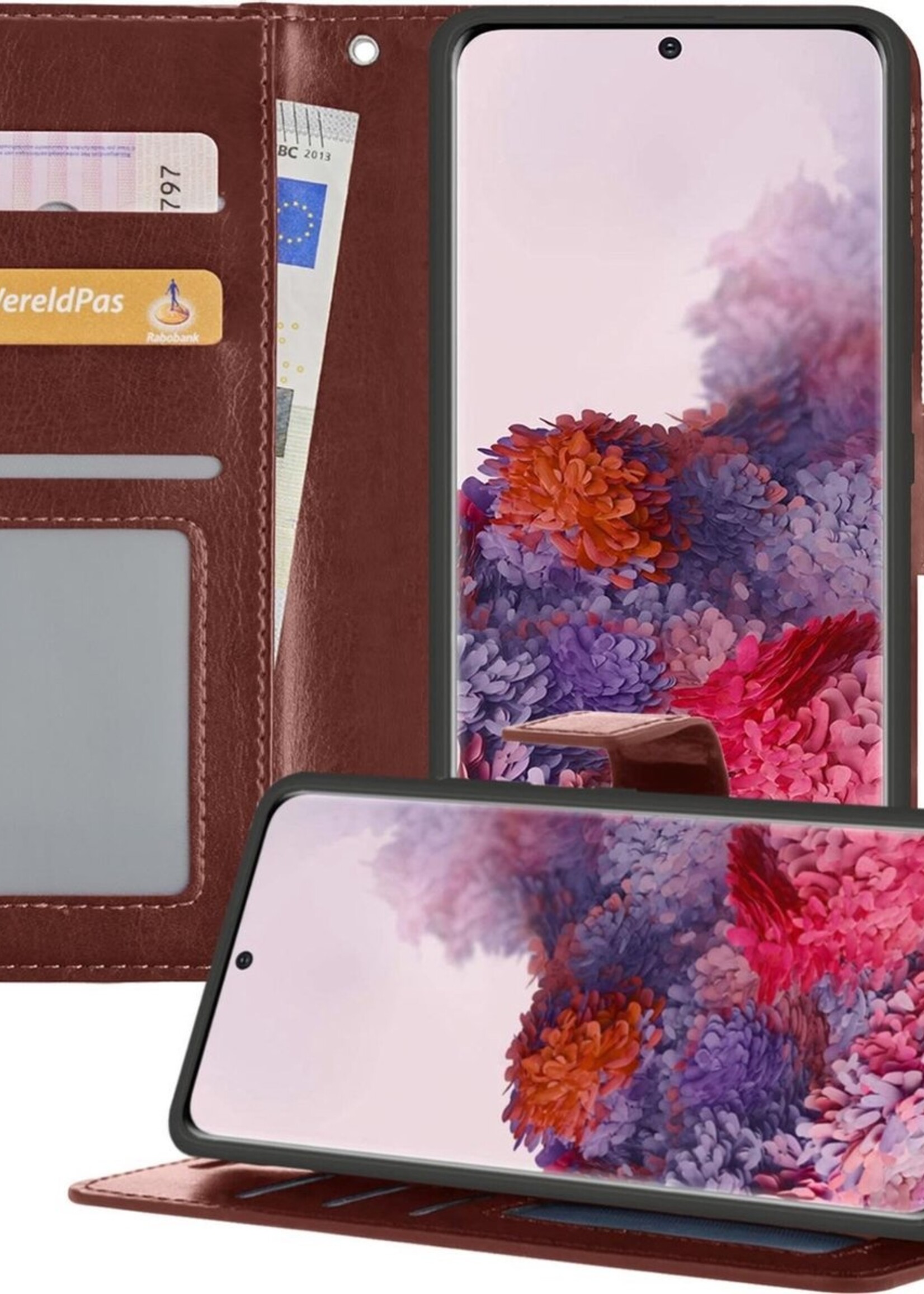 LUQ Hoesje Geschikt voor Samsung S20 Ultra Hoesje Book Case Hoes Wallet Cover - Hoes Geschikt voor Samsung Galaxy S20 Ultra Hoesje Bookcase Hoes - Bruin