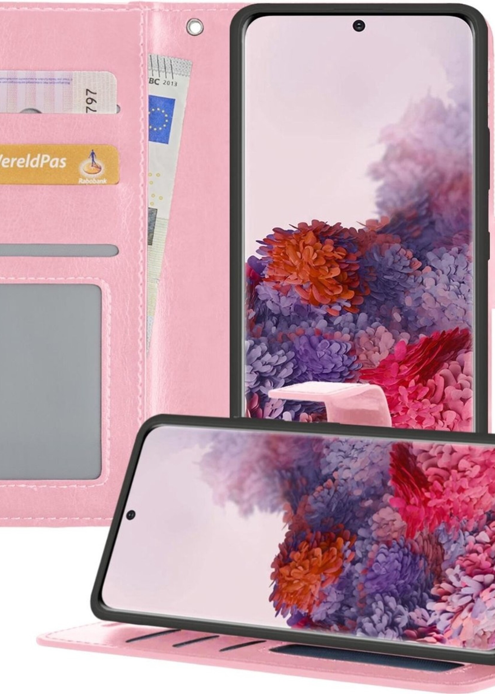 LUQ Hoesje Geschikt voor Samsung S20 Ultra Hoesje Book Case Hoes Wallet Cover - Hoes Geschikt voor Samsung Galaxy S20 Ultra Hoesje Bookcase Hoes - Lichtroze