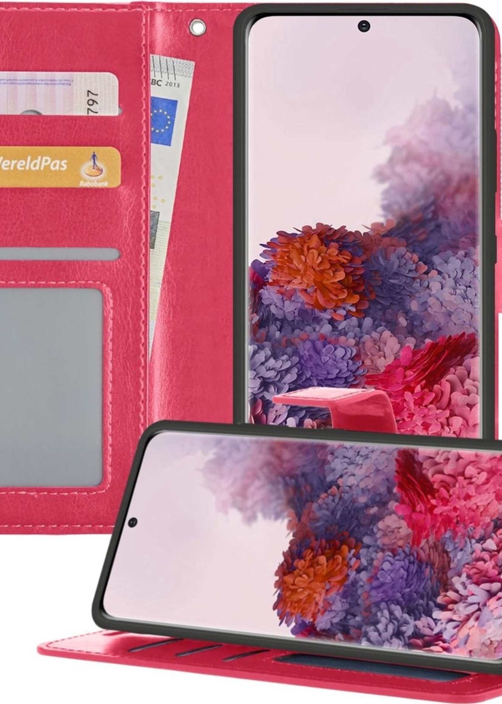 LUQ Hoesje Geschikt voor Samsung S20 Ultra Hoesje Book Case Hoes Wallet Cover - Hoes Geschikt voor Samsung Galaxy S20 Ultra Hoesje Bookcase Hoes - Donkerroze