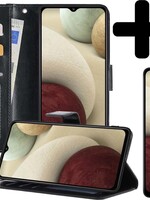 LUQ LUQ Samsung Galaxy A12 Hoesje Bookcase Zwart Met Screenprotector