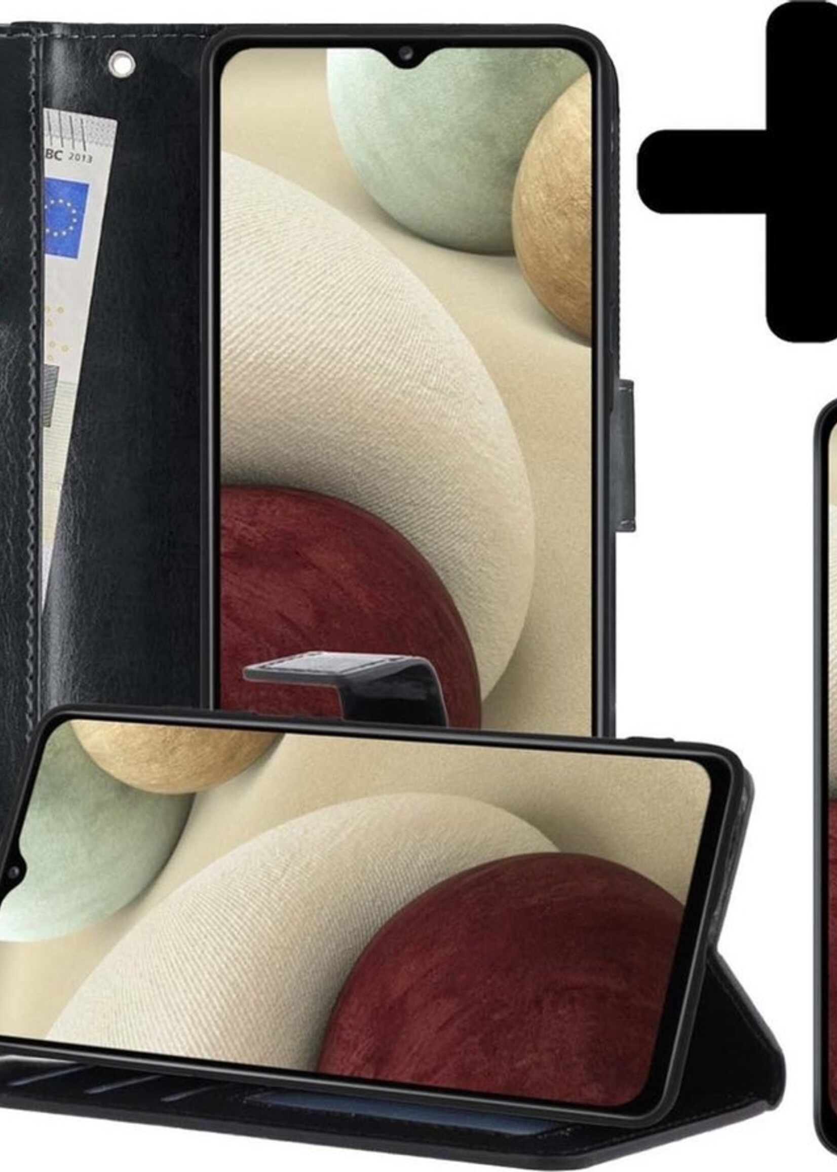 LUQ Hoesje Geschikt voor Samsung A12 Hoesje Book Case Hoes Wallet Cover Met Screenprotector - Hoes Geschikt voor Samsung Galaxy A12 Hoesje Bookcase Hoes - Zwart