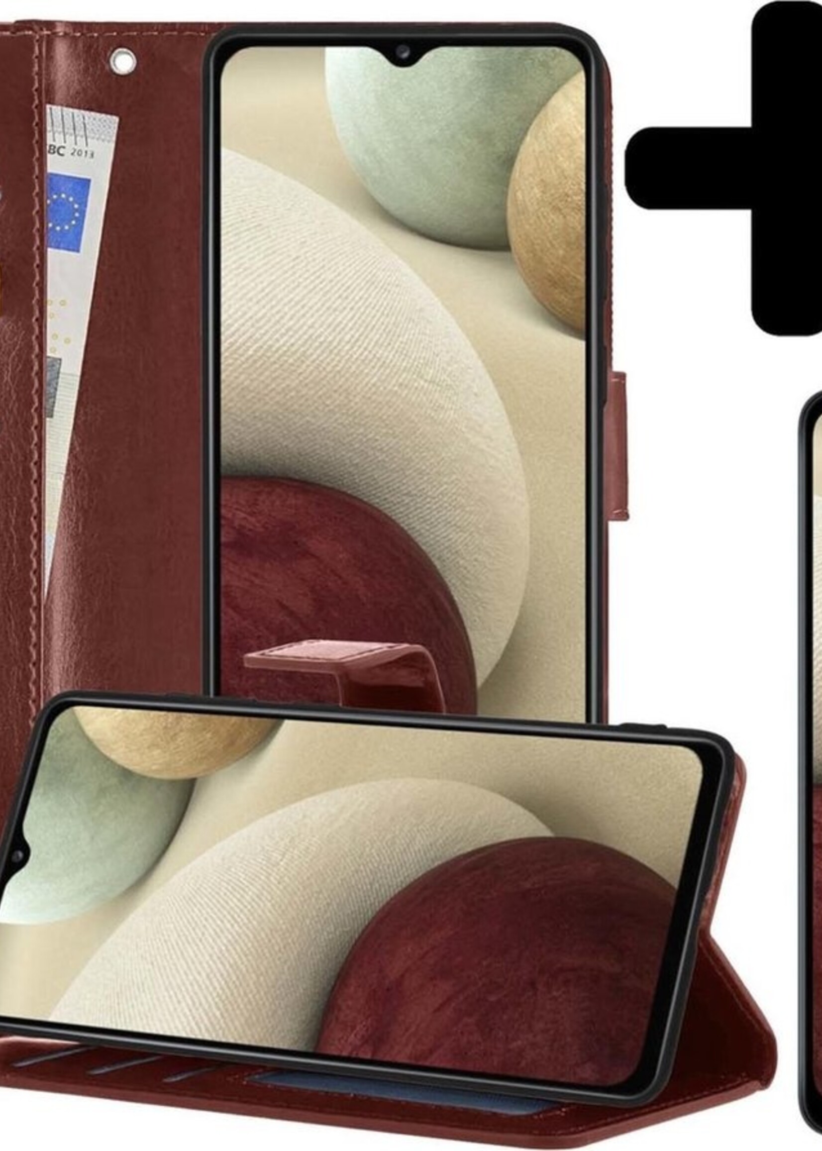 LUQ Hoesje Geschikt voor Samsung A12 Hoesje Book Case Hoes Wallet Cover Met Screenprotector - Hoes Geschikt voor Samsung Galaxy A12 Hoesje Bookcase Hoes - Bruin