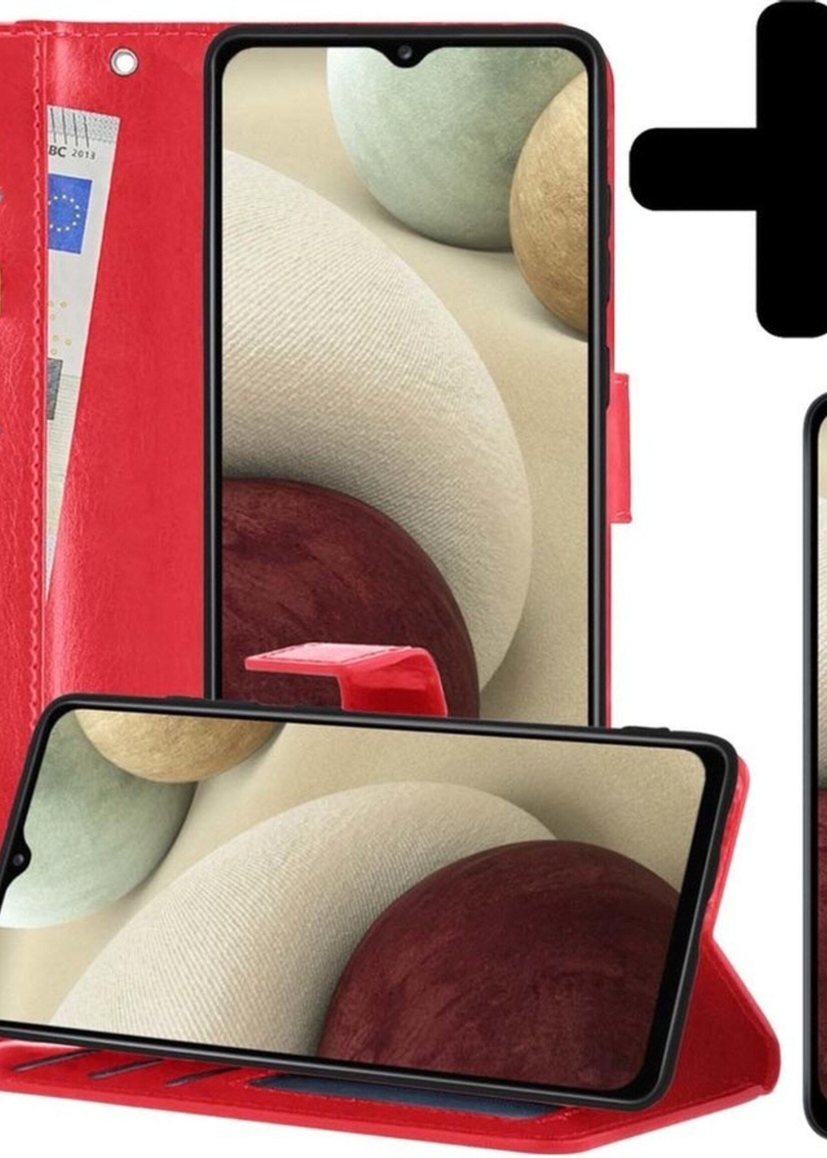 LUQ Hoesje Geschikt voor Samsung A12 Hoesje Book Case Hoes Wallet Cover Met Screenprotector - Hoes Geschikt voor Samsung Galaxy A12 Hoesje Bookcase Hoes - Rood