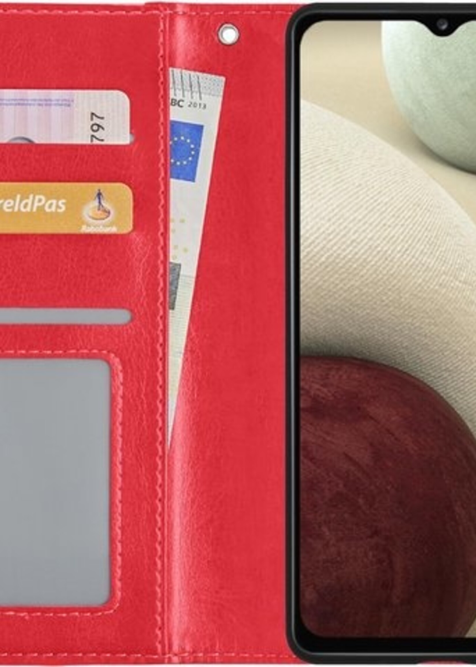 LUQ Hoesje Geschikt voor Samsung A12 Hoesje Book Case Hoes Wallet Cover Met Screenprotector - Hoes Geschikt voor Samsung Galaxy A12 Hoesje Bookcase Hoes - Rood