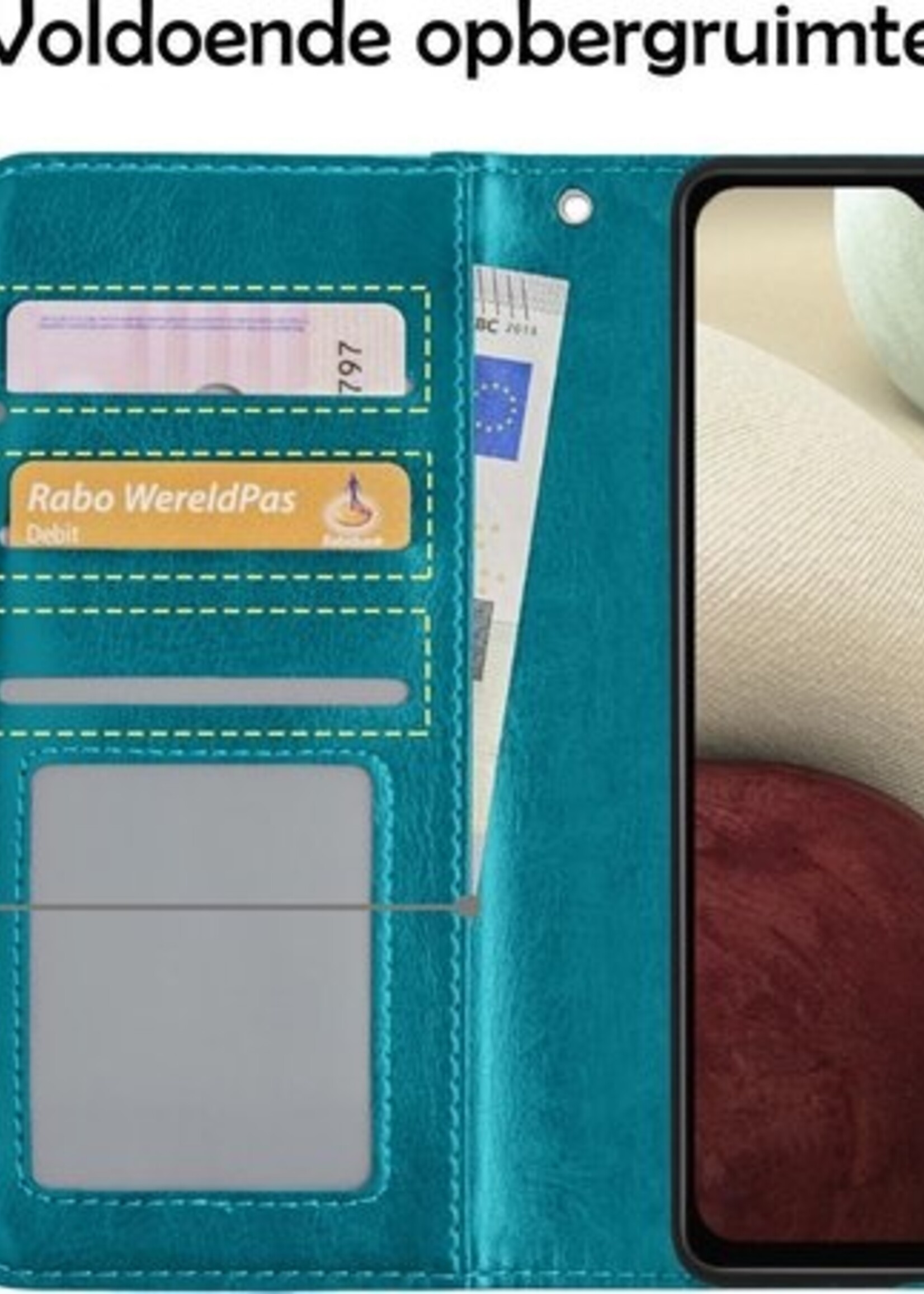 LUQ Hoesje Geschikt voor Samsung A12 Hoesje Book Case Hoes Wallet Cover Met Screenprotector - Hoes Geschikt voor Samsung Galaxy A12 Hoesje Bookcase Hoes - Turquoise