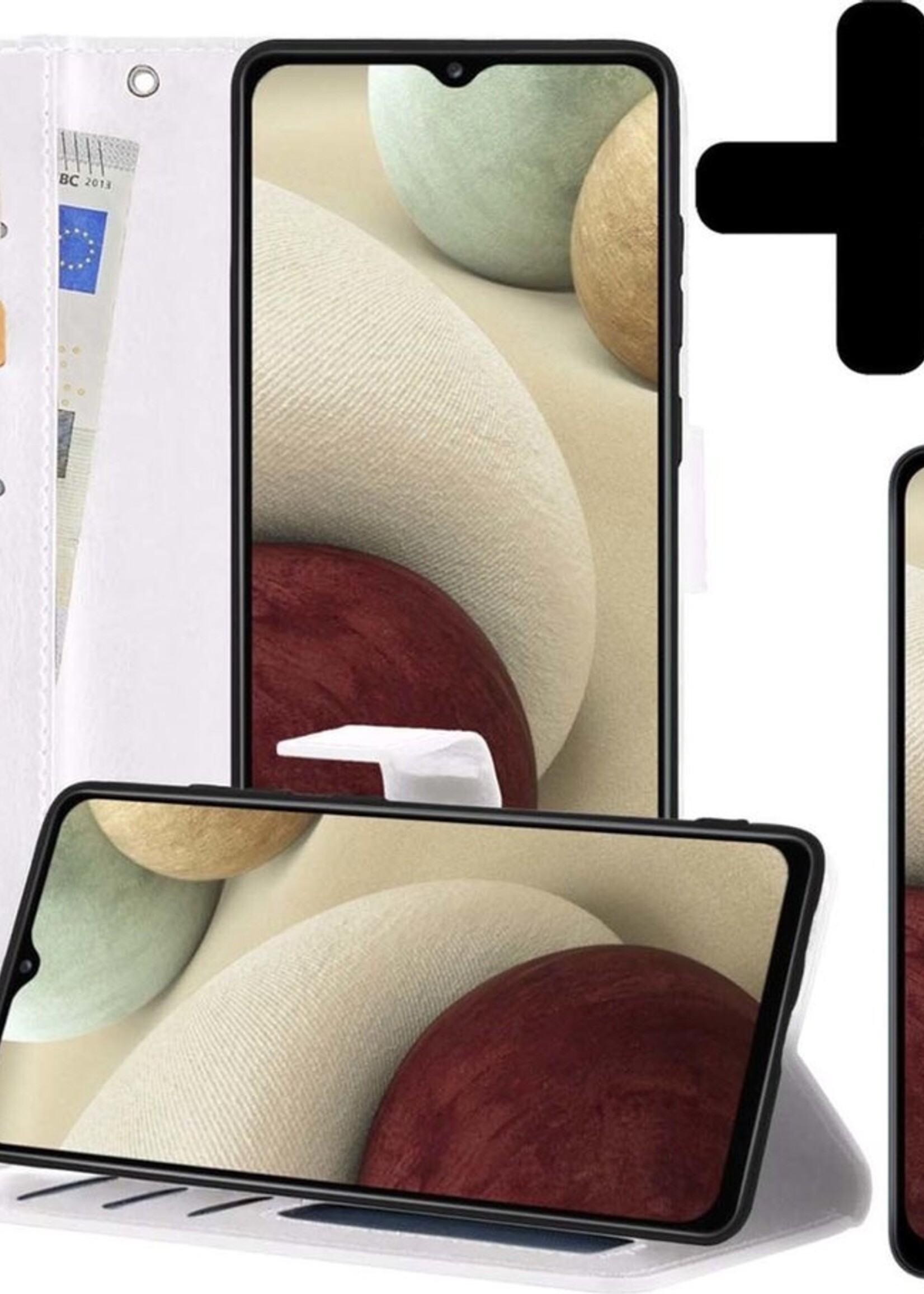 LUQ Hoesje Geschikt voor Samsung A12 Hoesje Book Case Hoes Wallet Cover Met Screenprotector - Hoes Geschikt voor Samsung Galaxy A12 Hoesje Bookcase Hoes - Wit