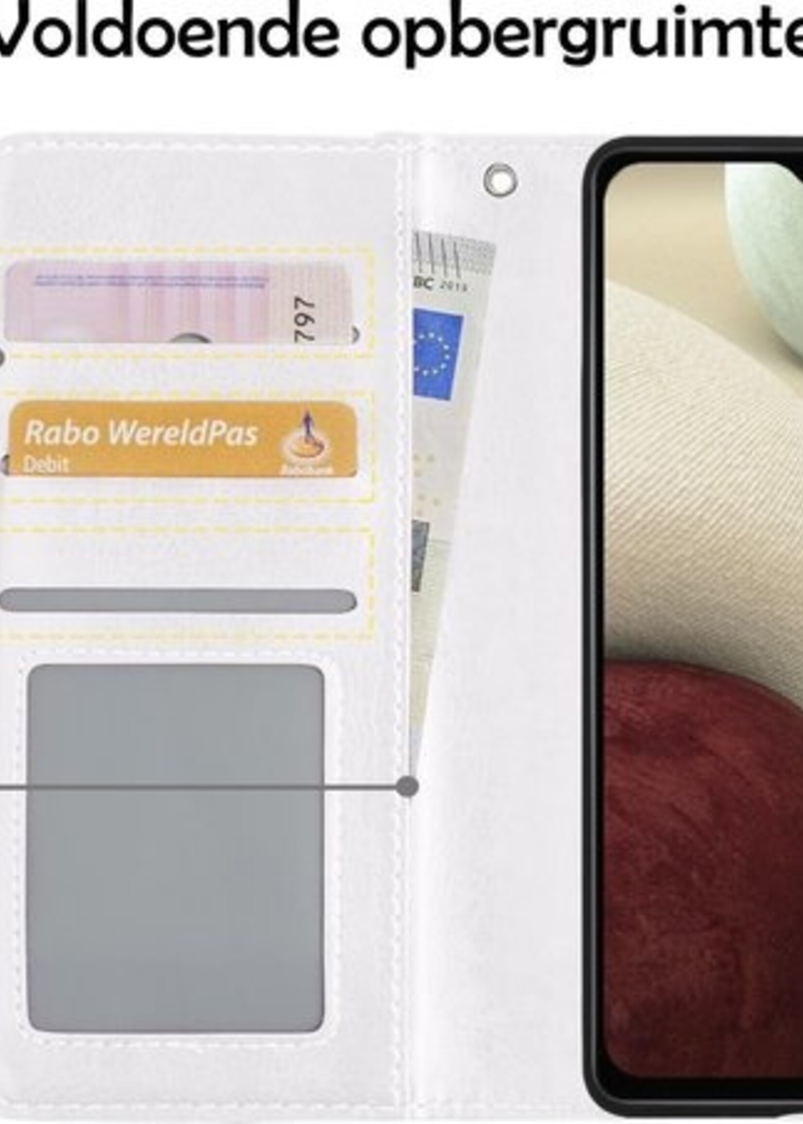 LUQ Hoesje Geschikt voor Samsung A12 Hoesje Book Case Hoes Wallet Cover Met Screenprotector - Hoes Geschikt voor Samsung Galaxy A12 Hoesje Bookcase Hoes - Wit
