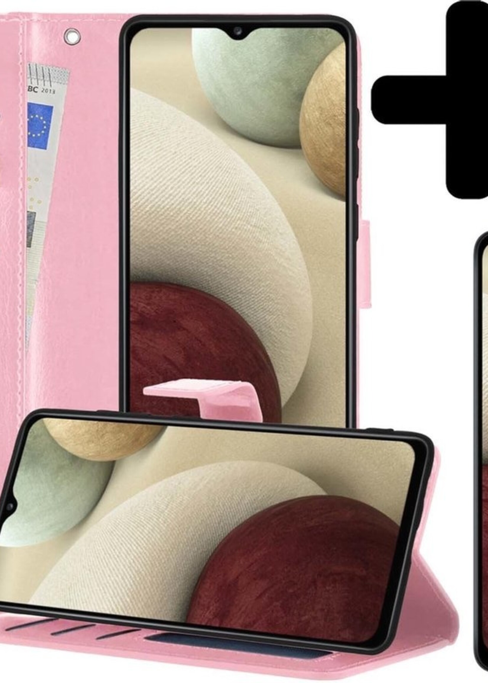 LUQ Hoesje Geschikt voor Samsung A12 Hoesje Book Case Hoes Wallet Cover Met Screenprotector - Hoes Geschikt voor Samsung Galaxy A12 Hoesje Bookcase Hoes - Lichtroze