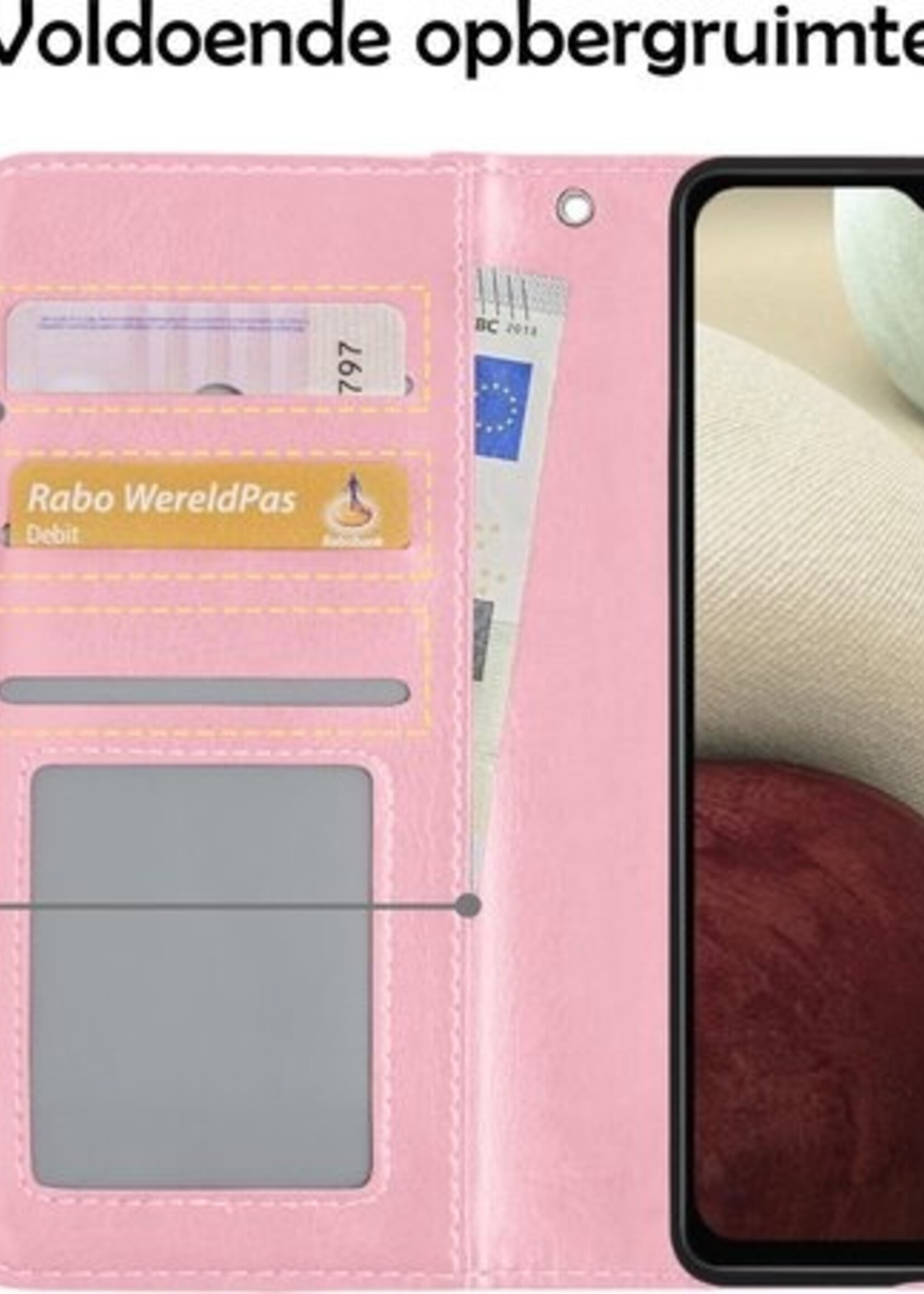 LUQ Hoesje Geschikt voor Samsung A12 Hoesje Book Case Hoes Wallet Cover Met Screenprotector - Hoes Geschikt voor Samsung Galaxy A12 Hoesje Bookcase Hoes - Lichtroze