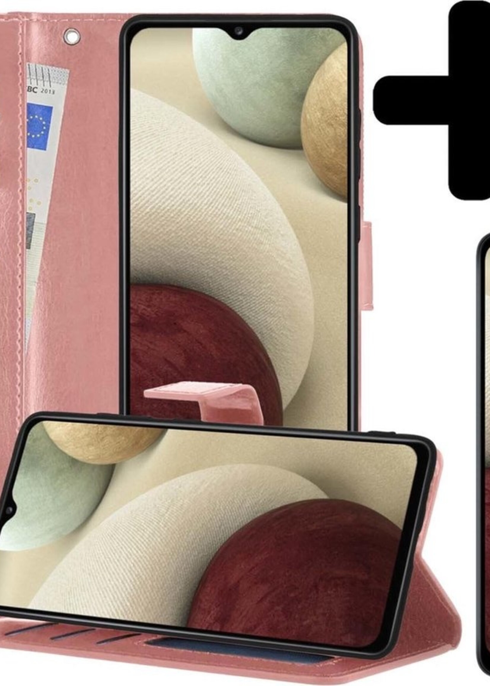 LUQ Hoesje Geschikt voor Samsung A12 Hoesje Book Case Hoes Wallet Cover Met Screenprotector - Hoes Geschikt voor Samsung Galaxy A12 Hoesje Bookcase Hoes - Rosé goud