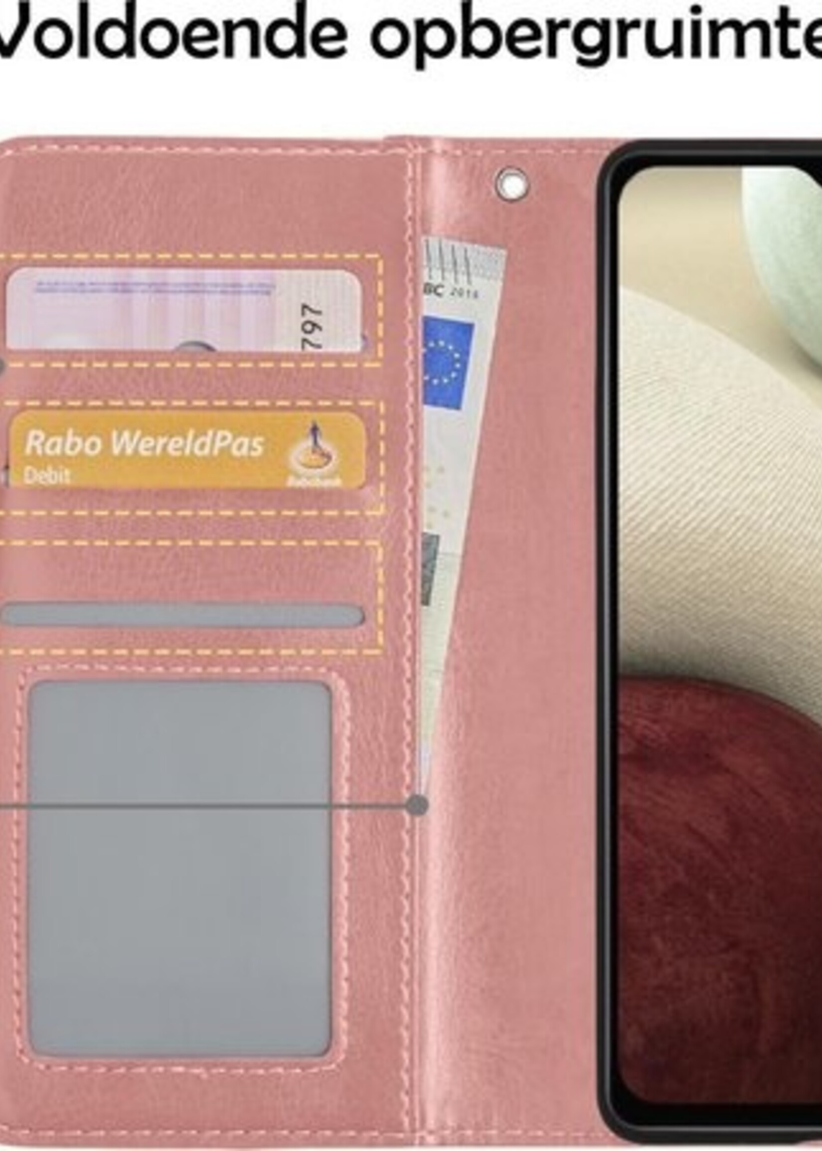 LUQ Hoesje Geschikt voor Samsung A12 Hoesje Book Case Hoes Wallet Cover Met Screenprotector - Hoes Geschikt voor Samsung Galaxy A12 Hoesje Bookcase Hoes - Rosé goud