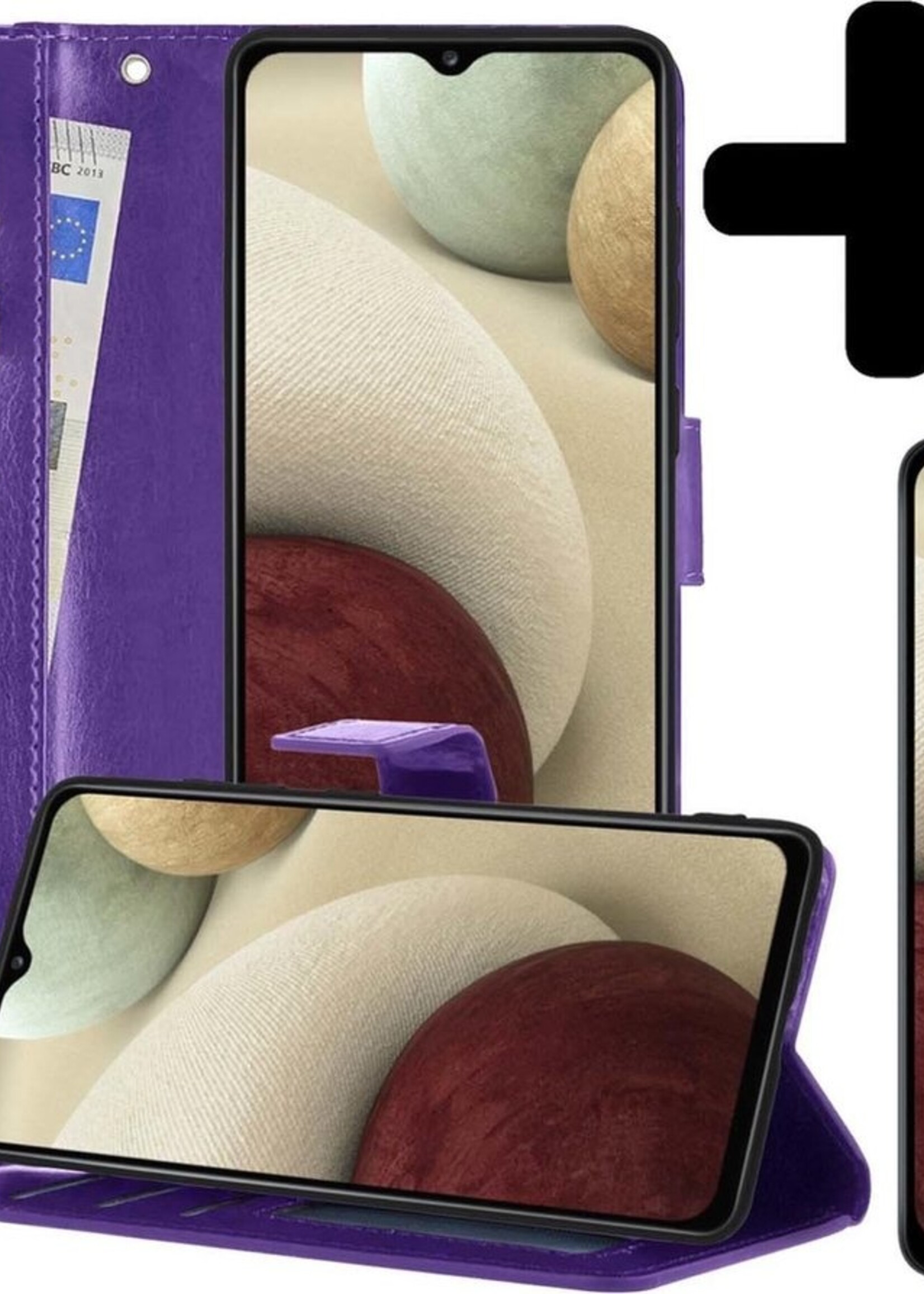 LUQ Hoesje Geschikt voor Samsung A12 Hoesje Book Case Hoes Wallet Cover Met Screenprotector - Hoes Geschikt voor Samsung Galaxy A12 Hoesje Bookcase Hoes - Paars
