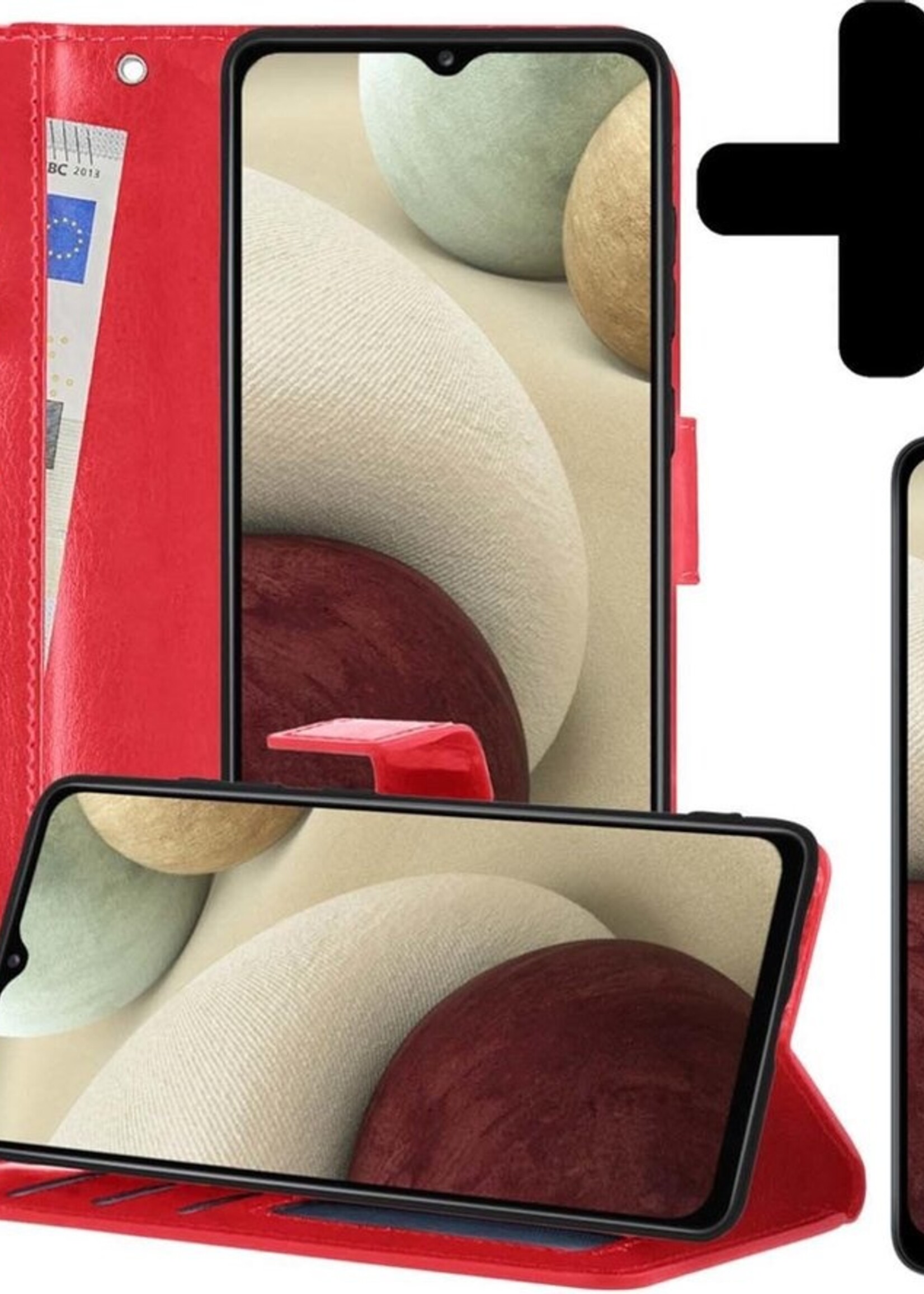 LUQ Hoesje Geschikt voor Samsung A12 Hoesje Book Case Hoes Wallet Cover Met 2x Screenprotector - Hoes Geschikt voor Samsung Galaxy A12 Hoesje Bookcase Hoes - Rood