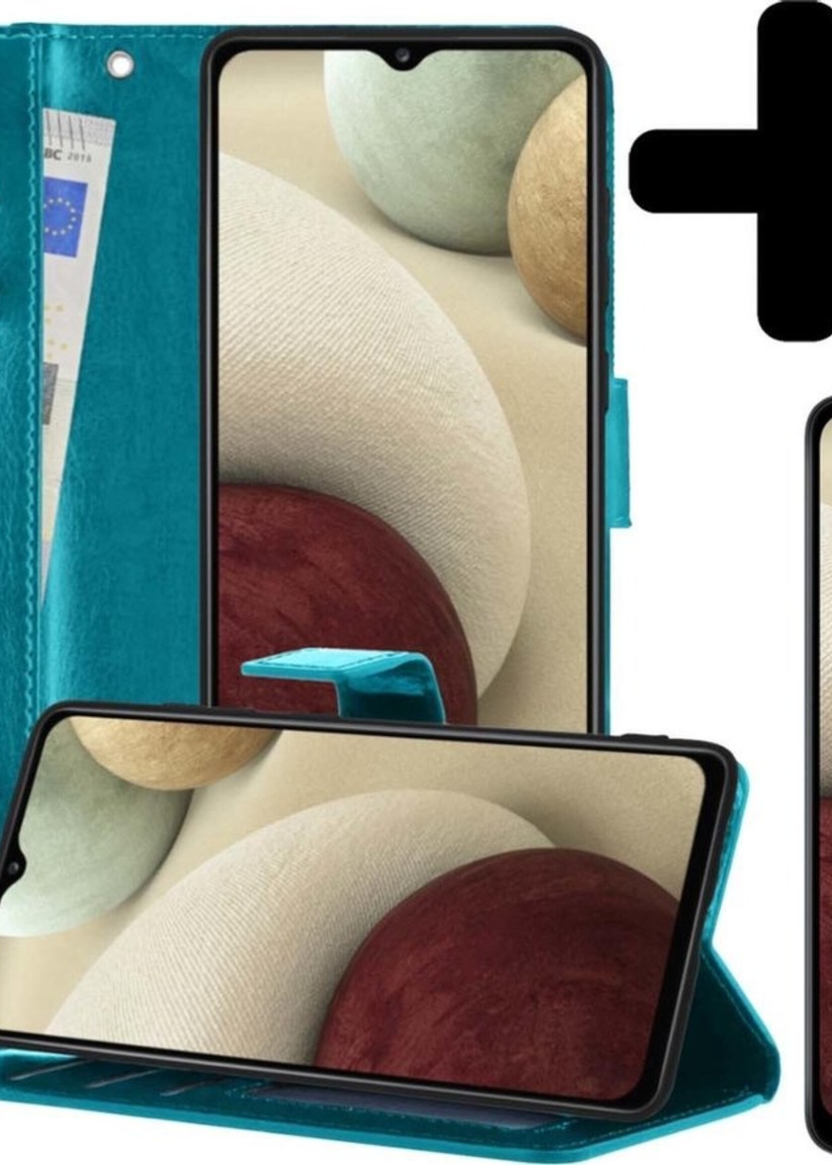 LUQ Hoesje Geschikt voor Samsung A12 Hoesje Book Case Hoes Wallet Cover Met 2x Screenprotector - Hoes Geschikt voor Samsung Galaxy A12 Hoesje Bookcase Hoes - Turquoise