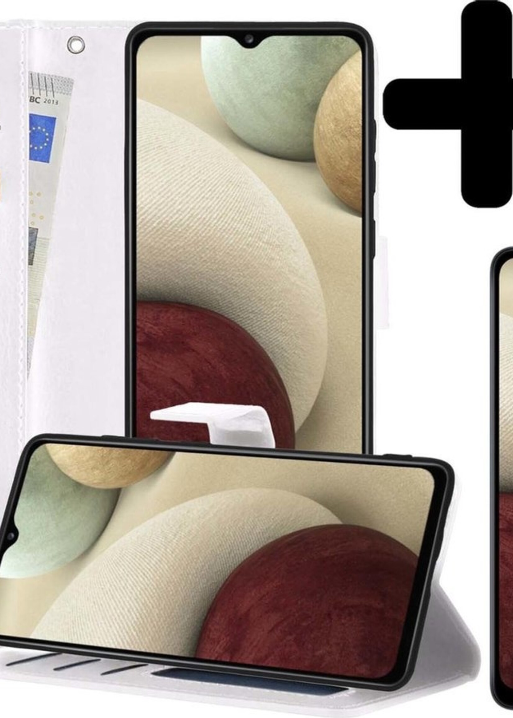 LUQ Hoesje Geschikt voor Samsung A12 Hoesje Book Case Hoes Wallet Cover Met 2x Screenprotector - Hoes Geschikt voor Samsung Galaxy A12 Hoesje Bookcase Hoes - Wit