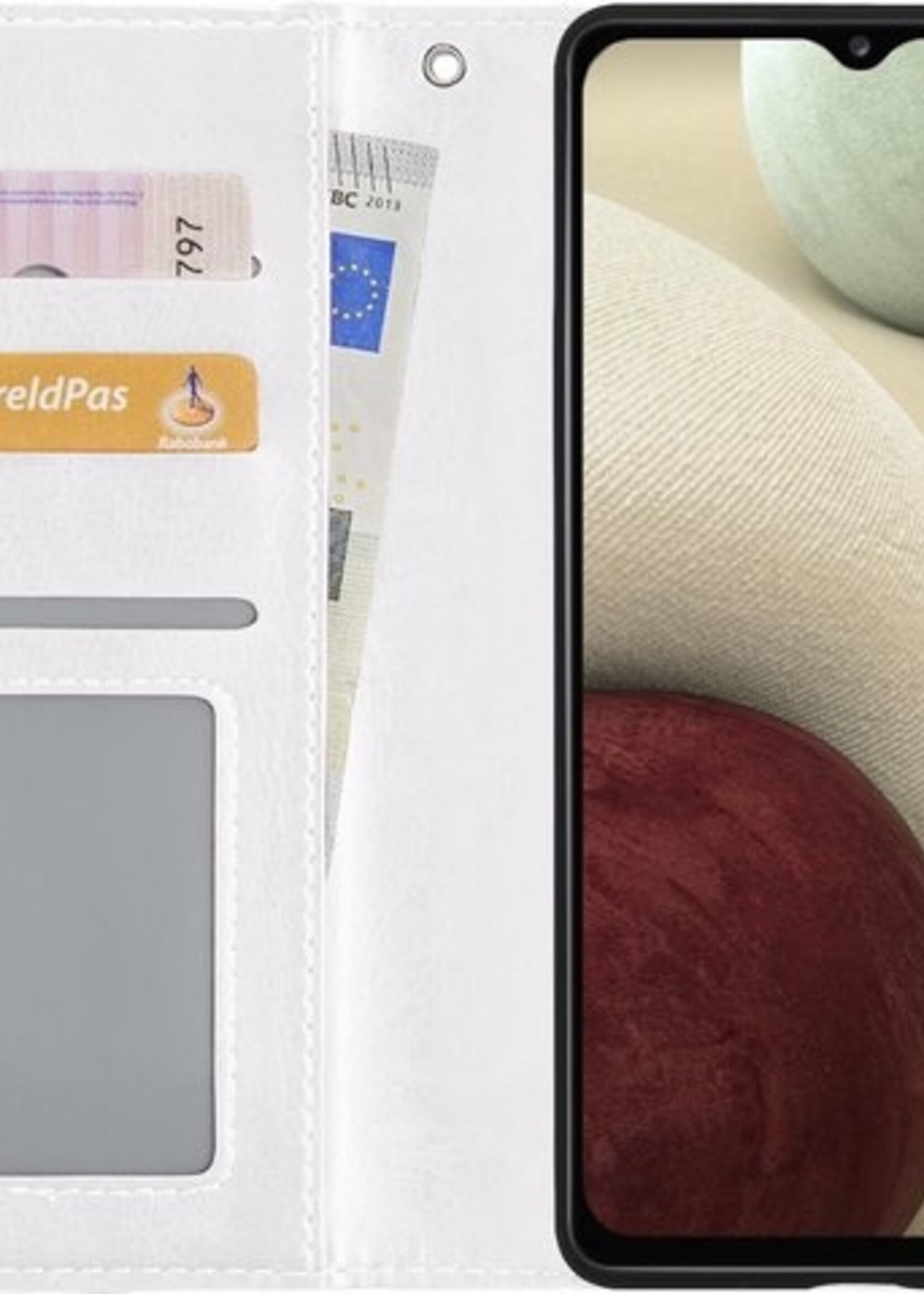 LUQ Hoesje Geschikt voor Samsung A12 Hoesje Book Case Hoes Wallet Cover Met 2x Screenprotector - Hoes Geschikt voor Samsung Galaxy A12 Hoesje Bookcase Hoes - Wit