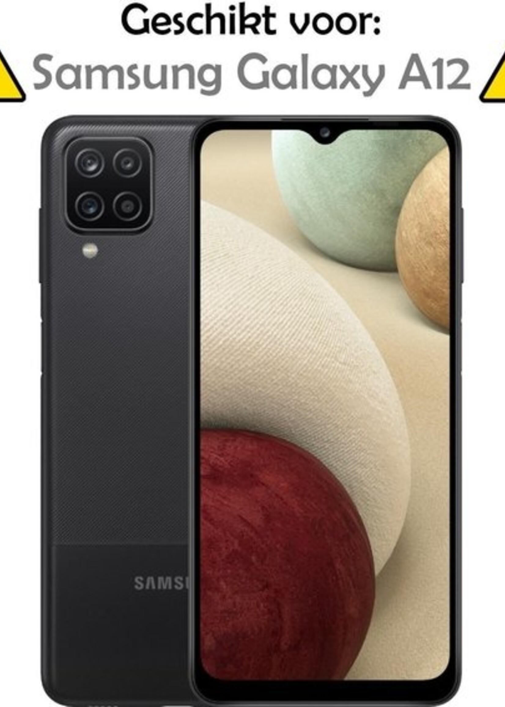 LUQ Hoesje Geschikt voor Samsung A12 Hoesje Book Case Hoes Wallet Cover Met 2x Screenprotector - Hoes Geschikt voor Samsung Galaxy A12 Hoesje Bookcase Hoes - Wit