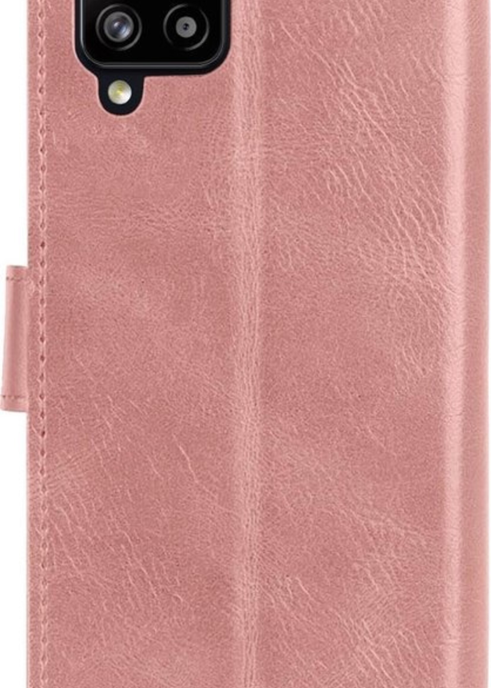 LUQ Hoesje Geschikt voor Samsung A12 Hoesje Book Case Hoes Wallet Cover Met 2x Screenprotector - Hoes Geschikt voor Samsung Galaxy A12 Hoesje Bookcase Hoes - Rosé goud