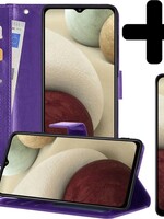 LUQ LUQ Samsung Galaxy A12 Hoesje Bookcase Paars Met 2x Screenprotector