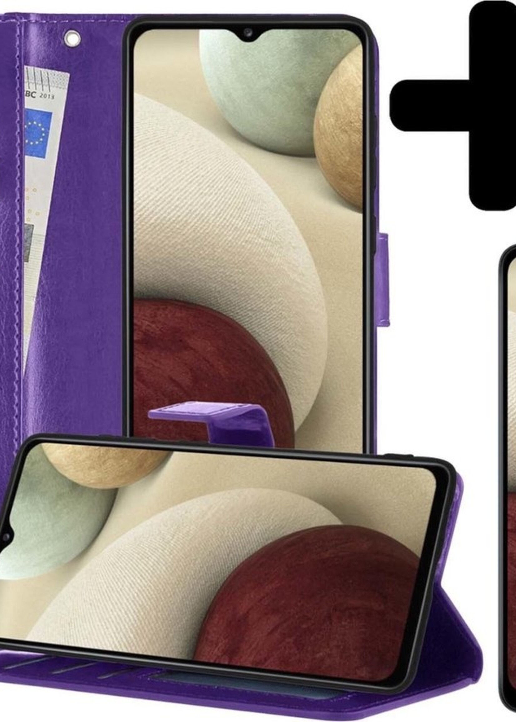 LUQ Hoesje Geschikt voor Samsung A12 Hoesje Book Case Hoes Wallet Cover Met 2x Screenprotector - Hoes Geschikt voor Samsung Galaxy A12 Hoesje Bookcase Hoes - Paars