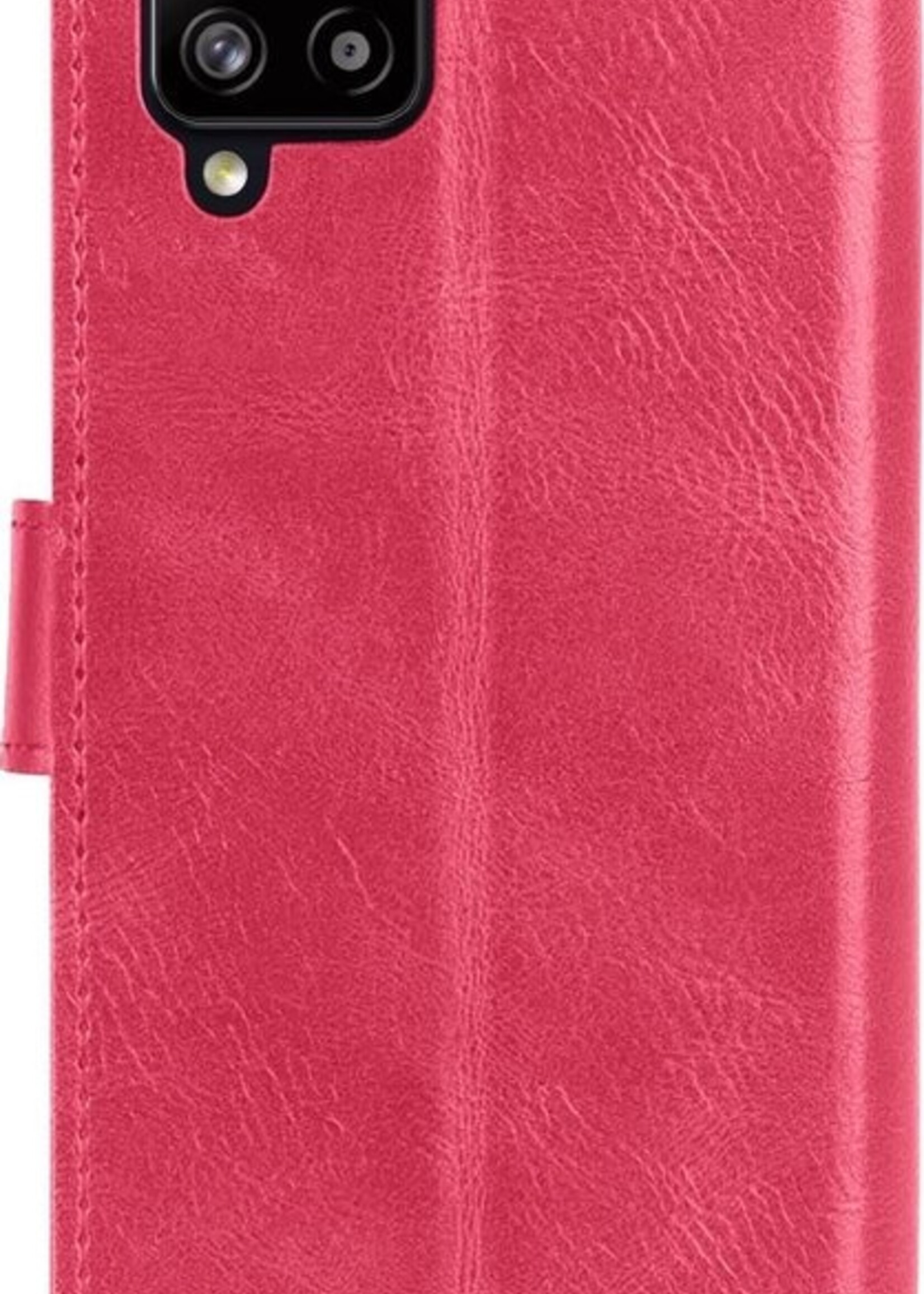 LUQ Hoesje Geschikt voor Samsung A12 Hoesje Book Case Hoes Wallet Cover Met 2x Screenprotector - Hoes Geschikt voor Samsung Galaxy A12 Hoesje Bookcase Hoes - Donkerroze