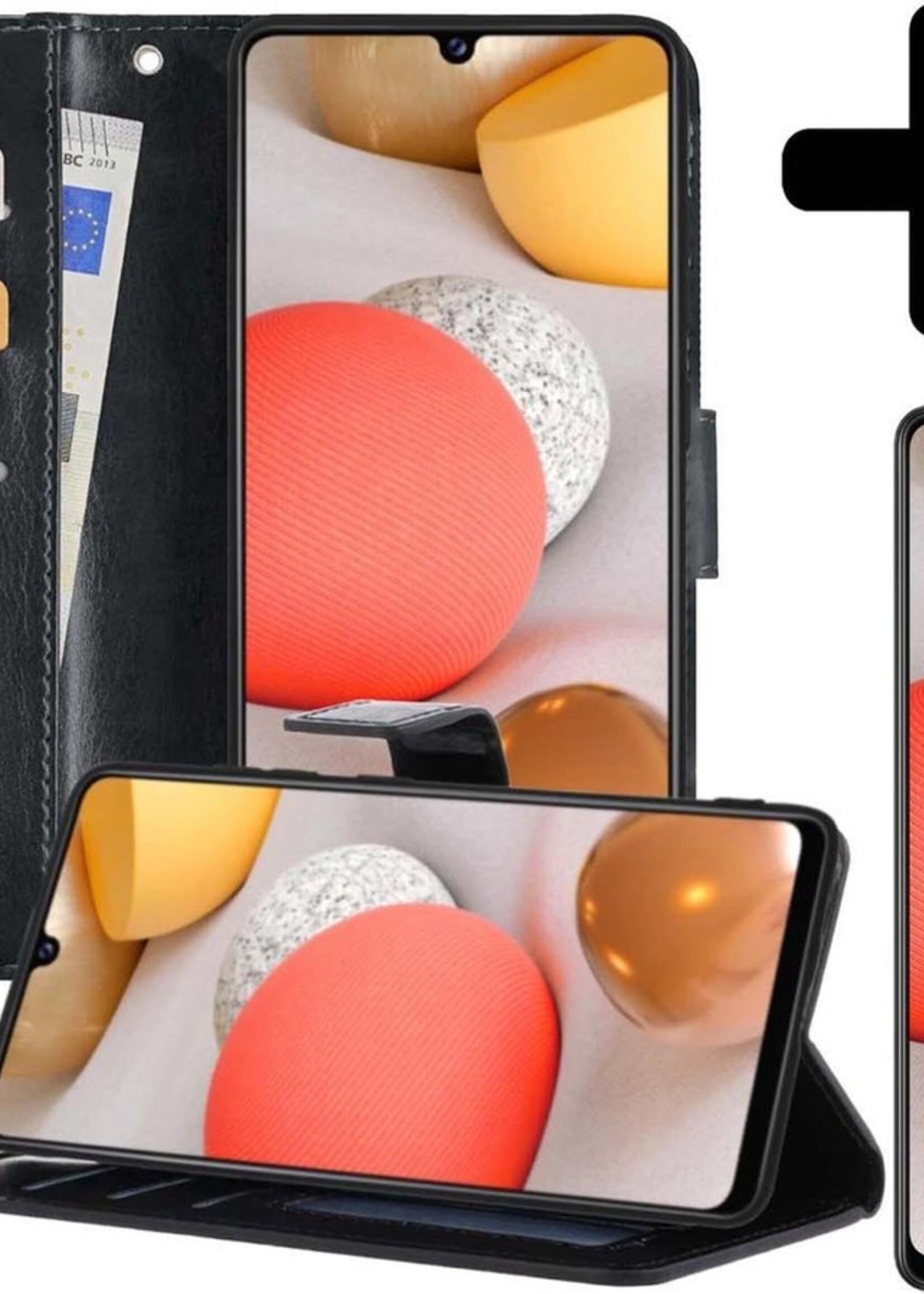 LUQ Hoesje Geschikt voor Samsung A42 Hoesje Book Case Hoes Wallet Cover Met Screenprotector - Hoes Geschikt voor Samsung Galaxy A42 Hoesje Bookcase Hoes - Zwart
