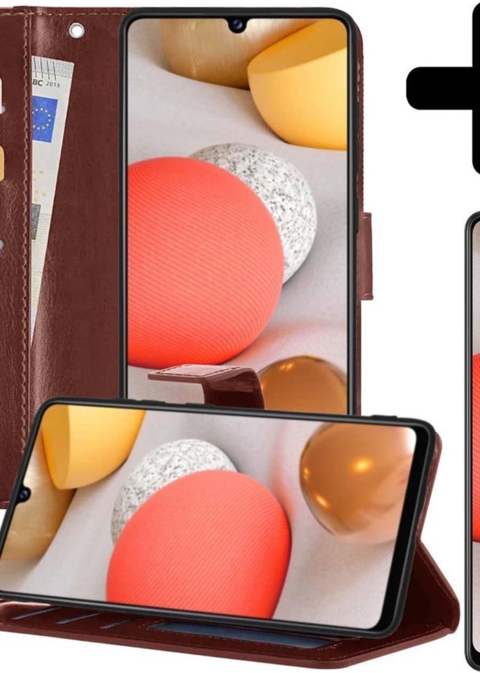 LUQ Hoesje Geschikt voor Samsung A42 Hoesje Book Case Hoes Wallet Cover Met Screenprotector - Hoes Geschikt voor Samsung Galaxy A42 Hoesje Bookcase Hoes - Bruin