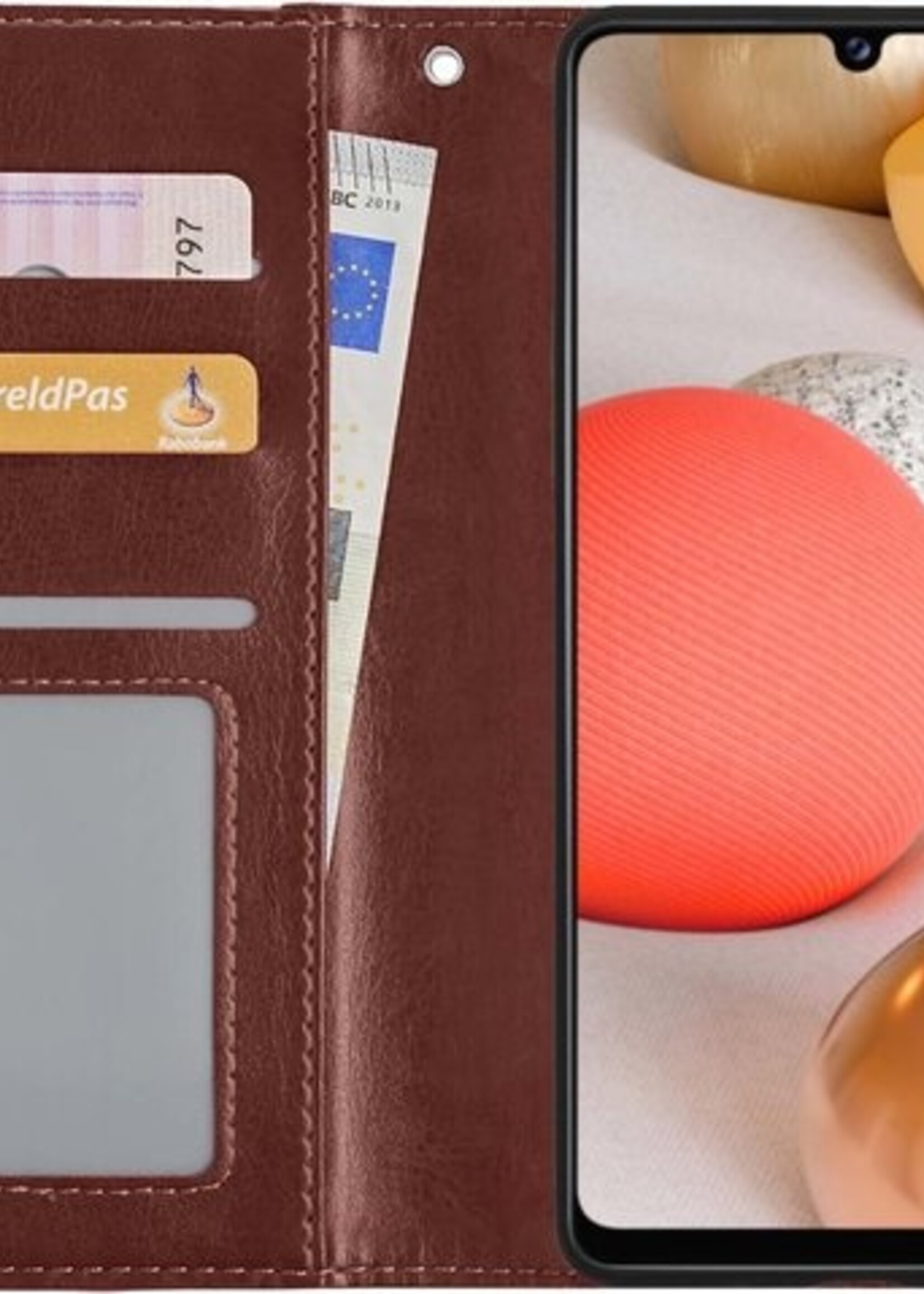 LUQ Hoesje Geschikt voor Samsung A42 Hoesje Book Case Hoes Wallet Cover Met Screenprotector - Hoes Geschikt voor Samsung Galaxy A42 Hoesje Bookcase Hoes - Bruin