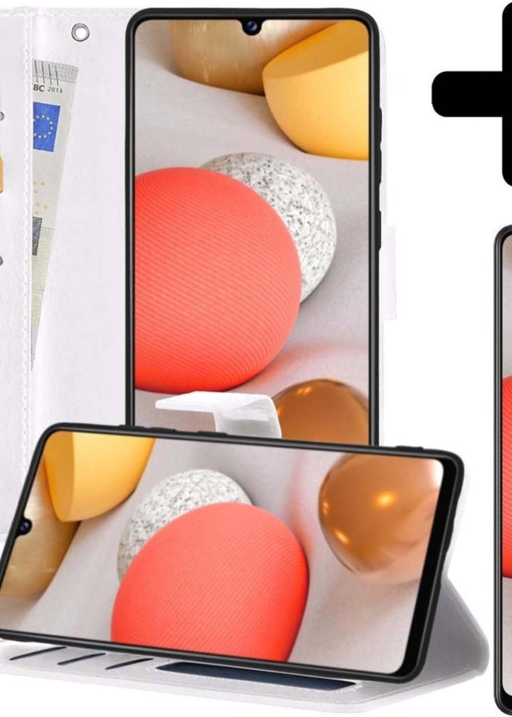 LUQ Hoesje Geschikt voor Samsung A42 Hoesje Book Case Hoes Wallet Cover Met Screenprotector - Hoes Geschikt voor Samsung Galaxy A42 Hoesje Bookcase Hoes - Wit