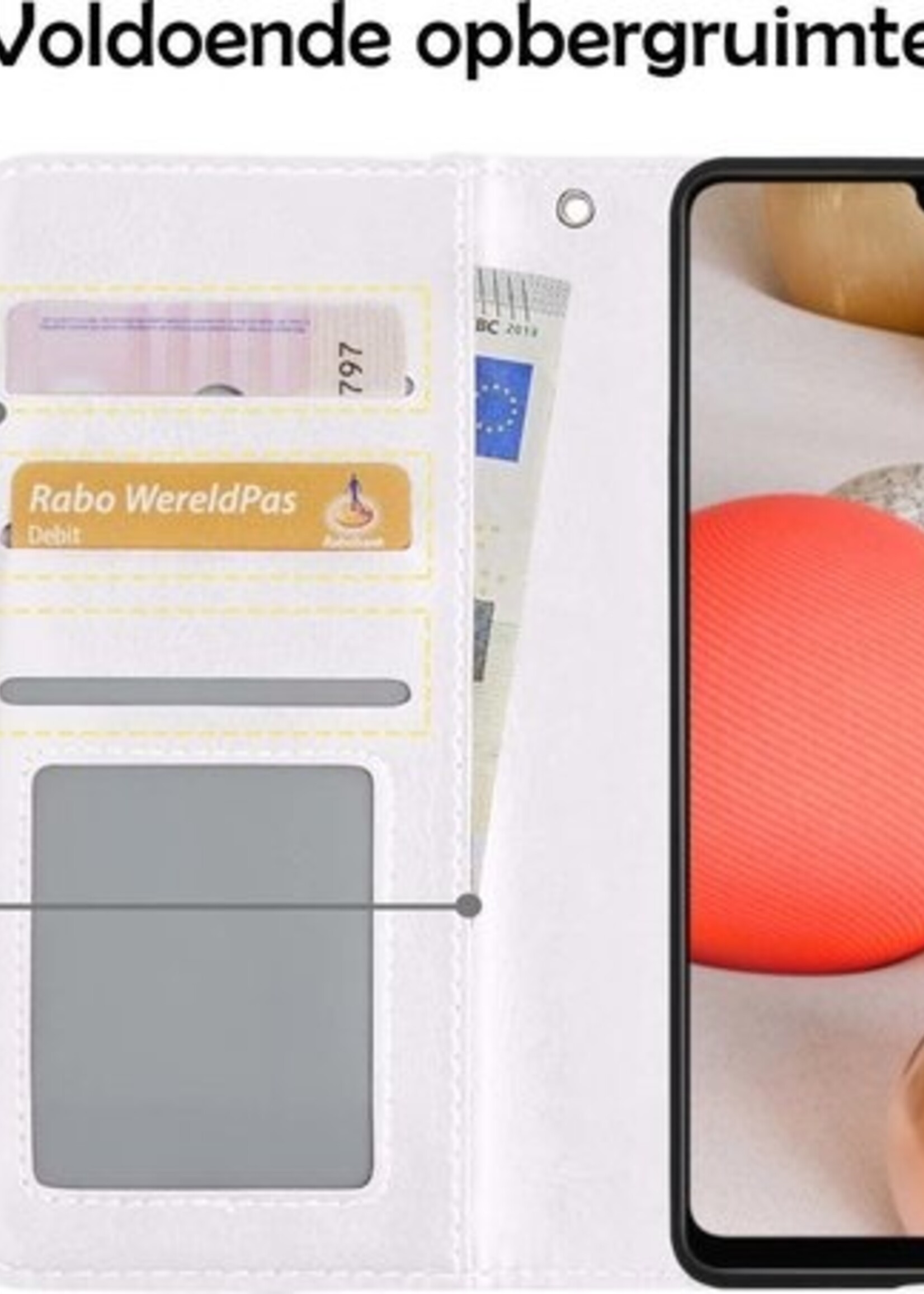LUQ Hoesje Geschikt voor Samsung A42 Hoesje Book Case Hoes Wallet Cover Met Screenprotector - Hoes Geschikt voor Samsung Galaxy A42 Hoesje Bookcase Hoes - Wit