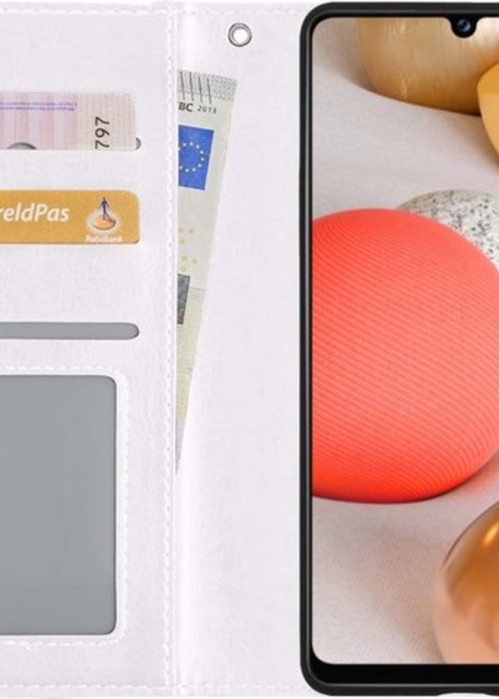 LUQ Hoesje Geschikt voor Samsung A42 Hoesje Book Case Hoes Wallet Cover Met Screenprotector - Hoes Geschikt voor Samsung Galaxy A42 Hoesje Bookcase Hoes - Wit