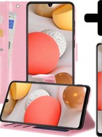 LUQ LUQ Samsung Galaxy A42 Hoesje Bookcase Lichtroze Met Screenprotector