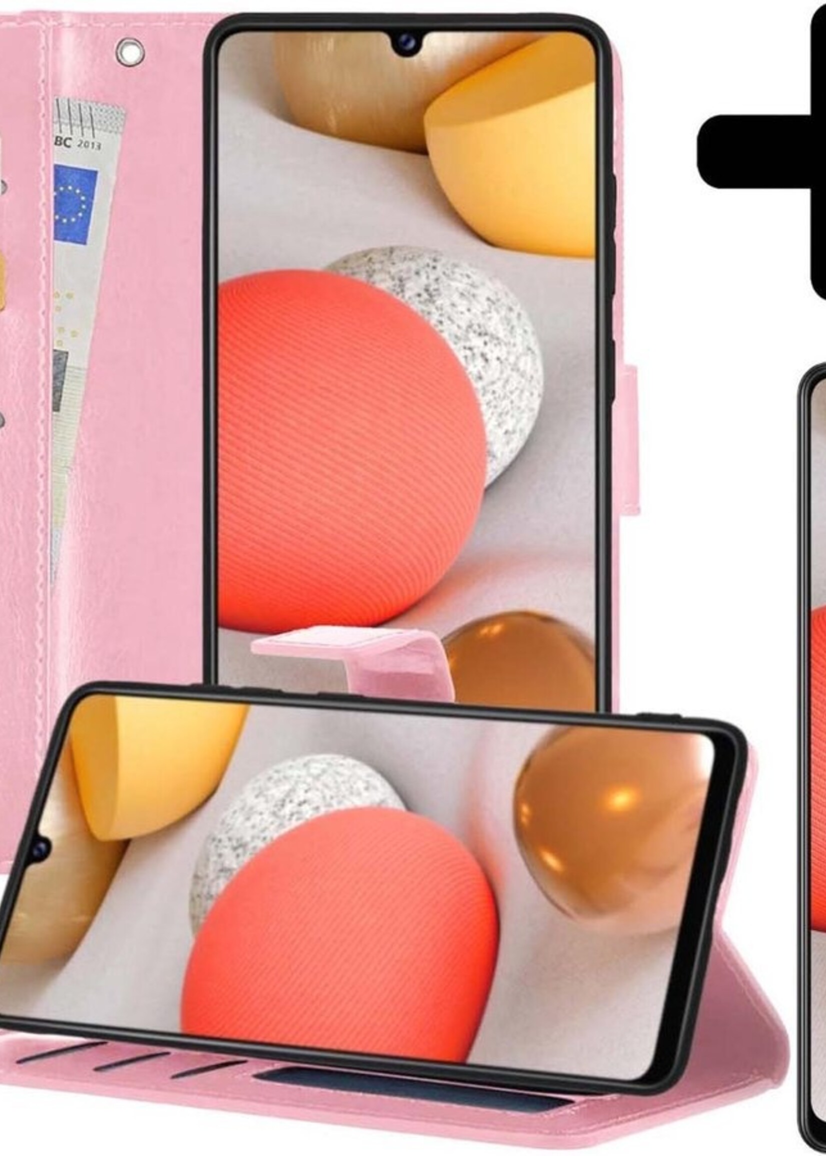 LUQ Hoesje Geschikt voor Samsung A42 Hoesje Book Case Hoes Wallet Cover Met Screenprotector - Hoes Geschikt voor Samsung Galaxy A42 Hoesje Bookcase Hoes - Lichtroze
