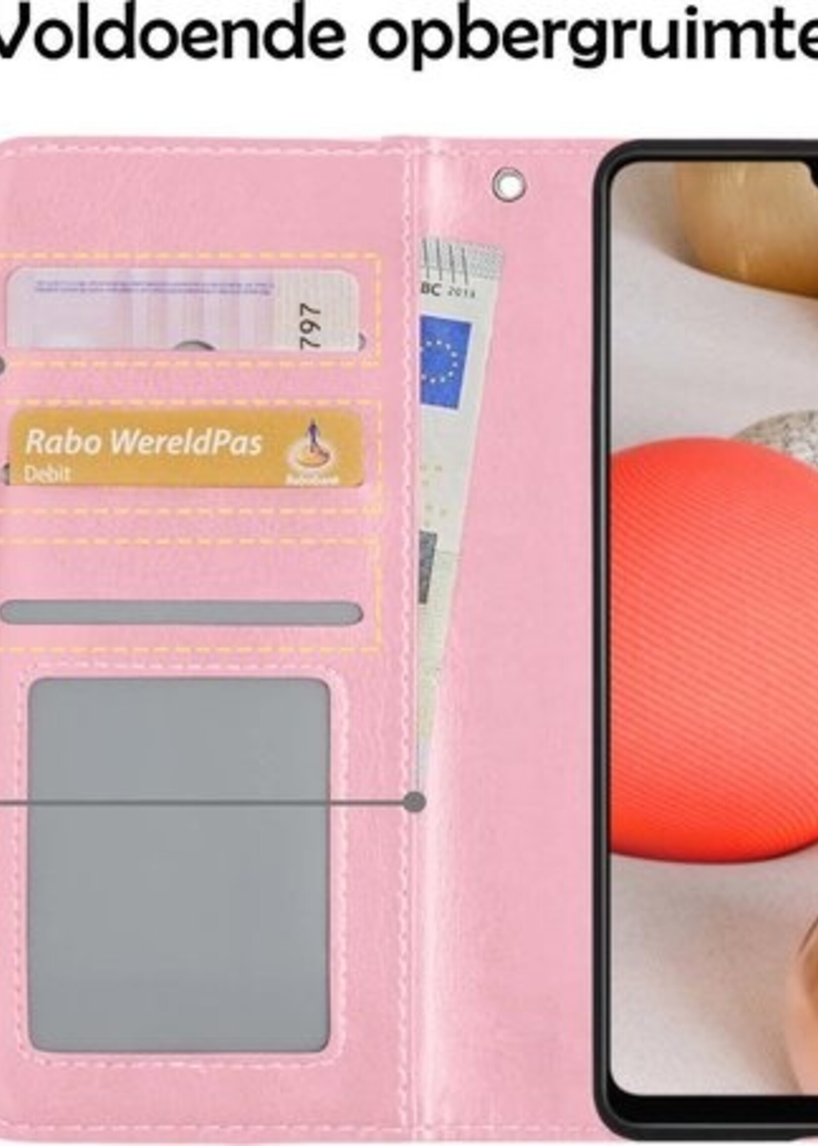 LUQ Hoesje Geschikt voor Samsung A42 Hoesje Book Case Hoes Wallet Cover Met Screenprotector - Hoes Geschikt voor Samsung Galaxy A42 Hoesje Bookcase Hoes - Lichtroze