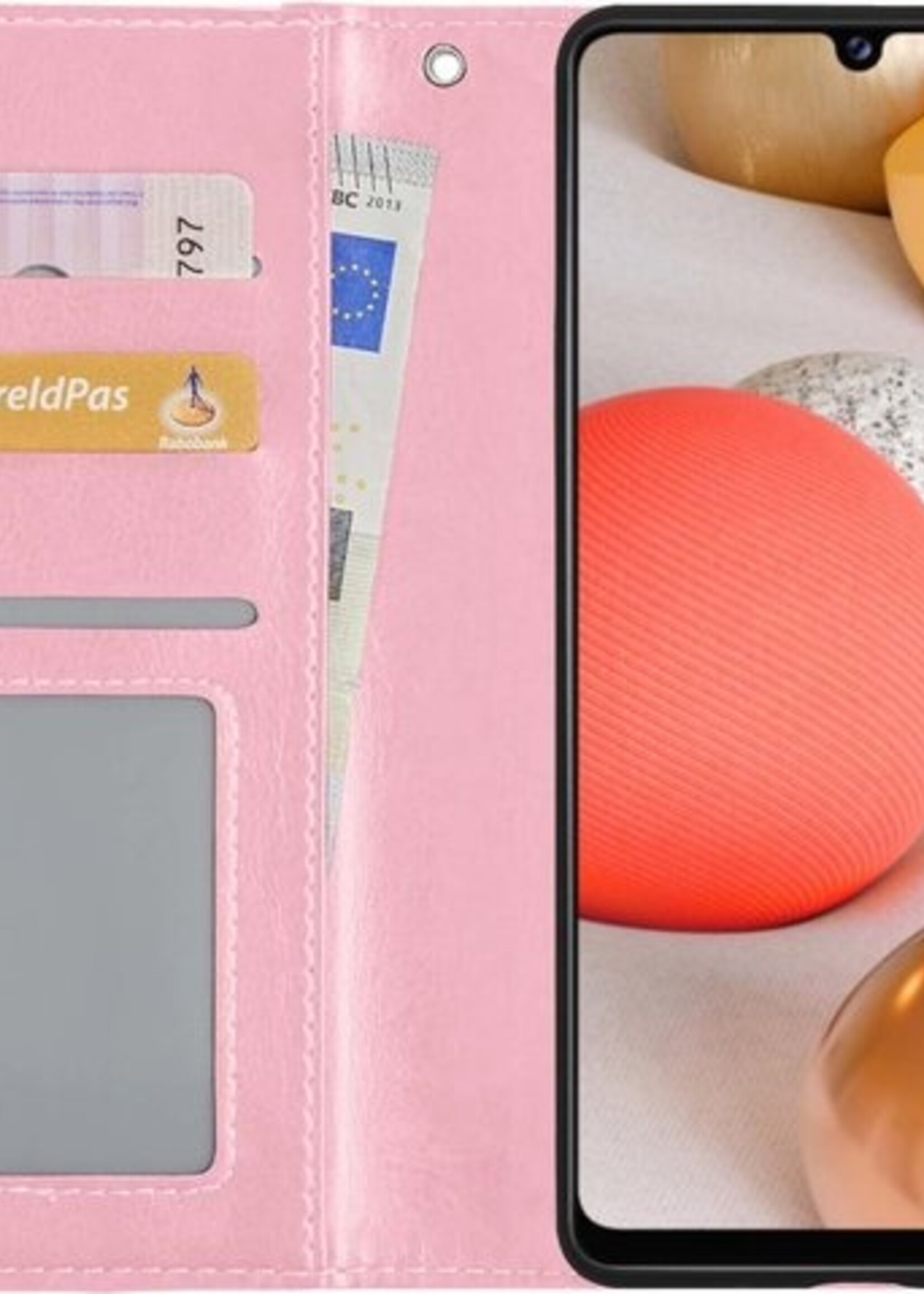 LUQ Hoesje Geschikt voor Samsung A42 Hoesje Book Case Hoes Wallet Cover Met Screenprotector - Hoes Geschikt voor Samsung Galaxy A42 Hoesje Bookcase Hoes - Lichtroze