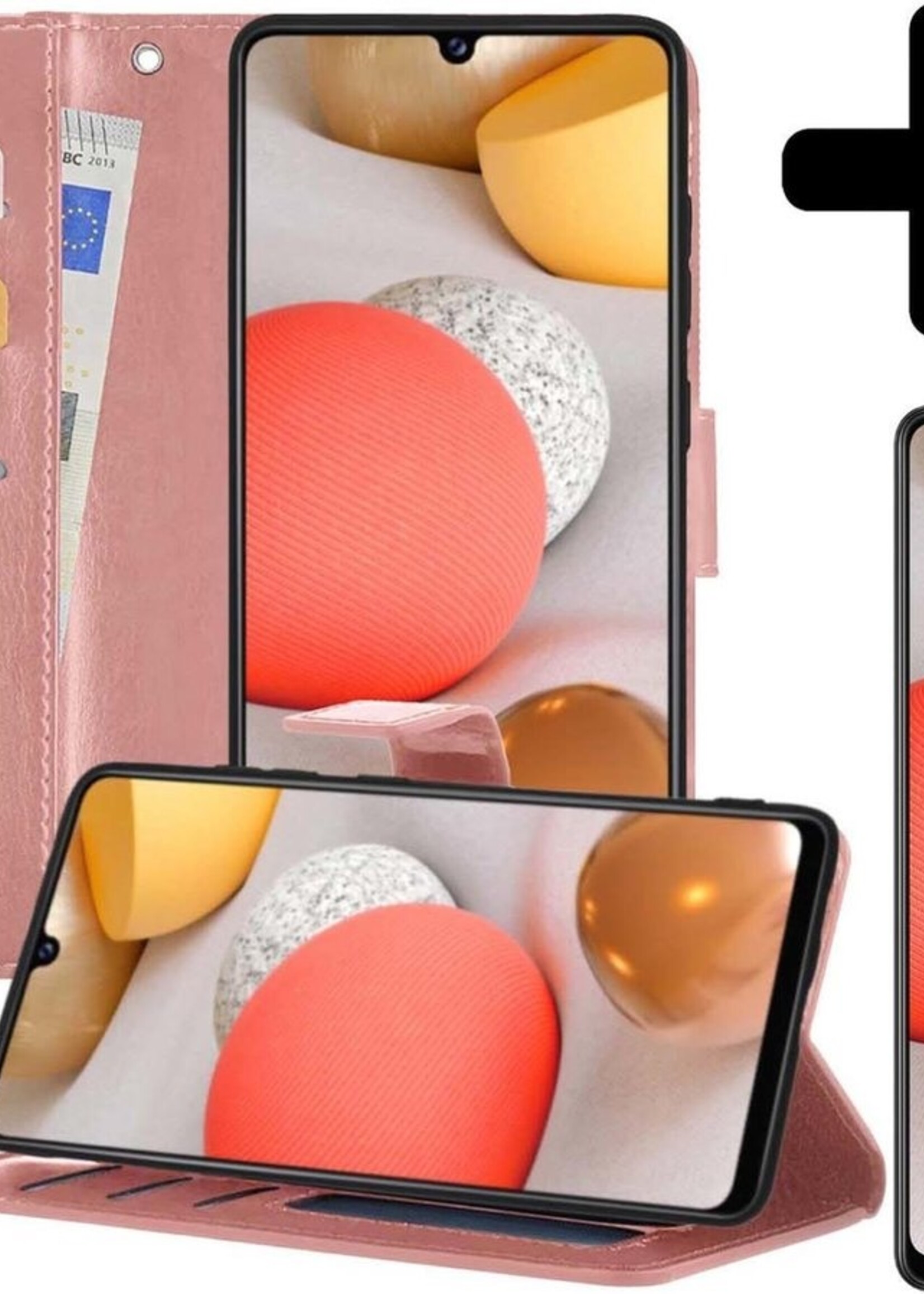 LUQ Hoesje Geschikt voor Samsung A42 Hoesje Book Case Hoes Wallet Cover Met Screenprotector - Hoes Geschikt voor Samsung Galaxy A42 Hoesje Bookcase Hoes - Rosé goud