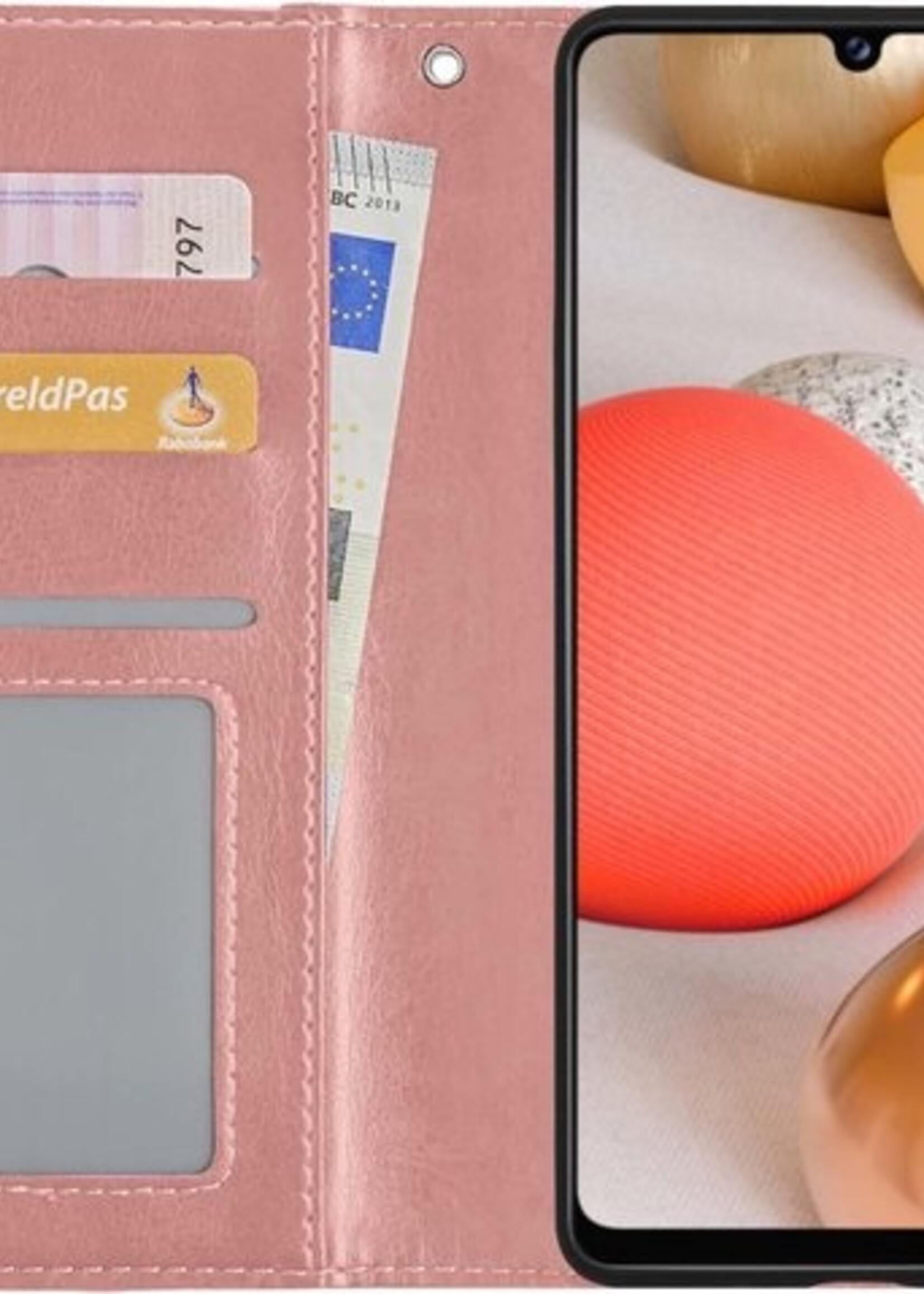 LUQ Hoesje Geschikt voor Samsung A42 Hoesje Book Case Hoes Wallet Cover Met Screenprotector - Hoes Geschikt voor Samsung Galaxy A42 Hoesje Bookcase Hoes - Rosé goud