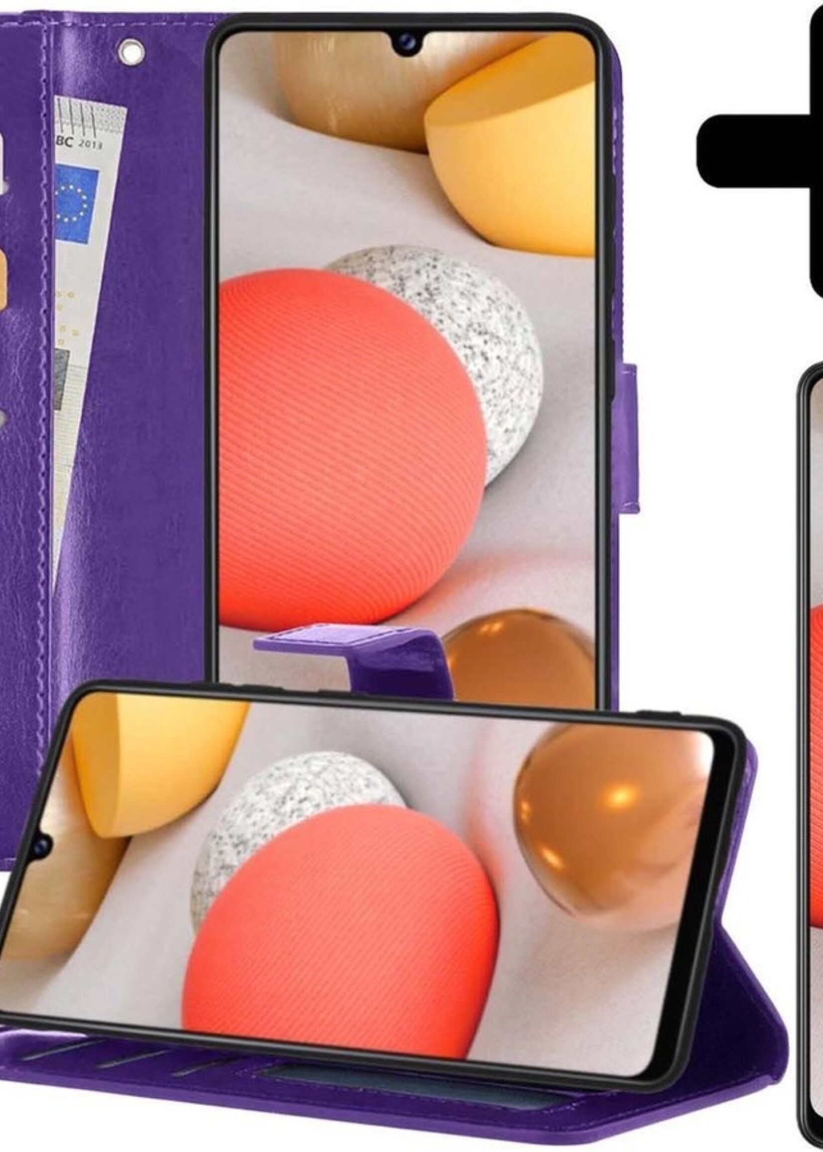 LUQ Hoesje Geschikt voor Samsung A42 Hoesje Book Case Hoes Wallet Cover Met Screenprotector - Hoes Geschikt voor Samsung Galaxy A42 Hoesje Bookcase Hoes - Paars