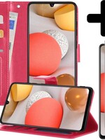 LUQ LUQ Samsung Galaxy A42 Hoesje Bookcase Donkerroze Met Screenprotector