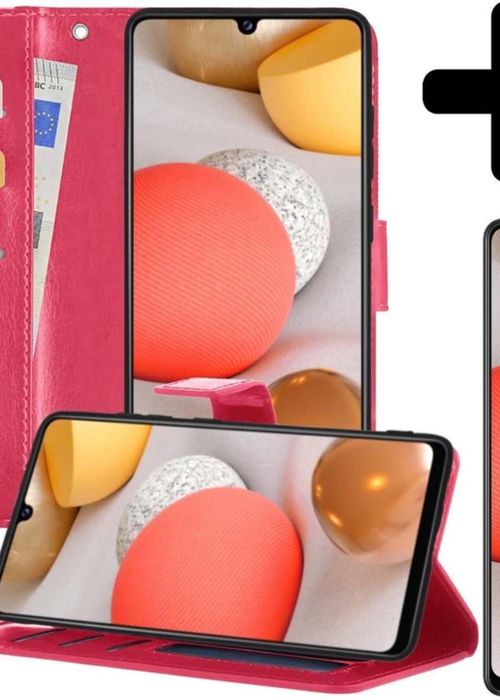LUQ Hoesje Geschikt voor Samsung A42 Hoesje Book Case Hoes Wallet Cover Met Screenprotector - Hoes Geschikt voor Samsung Galaxy A42 Hoesje Bookcase Hoes - Donkerroze