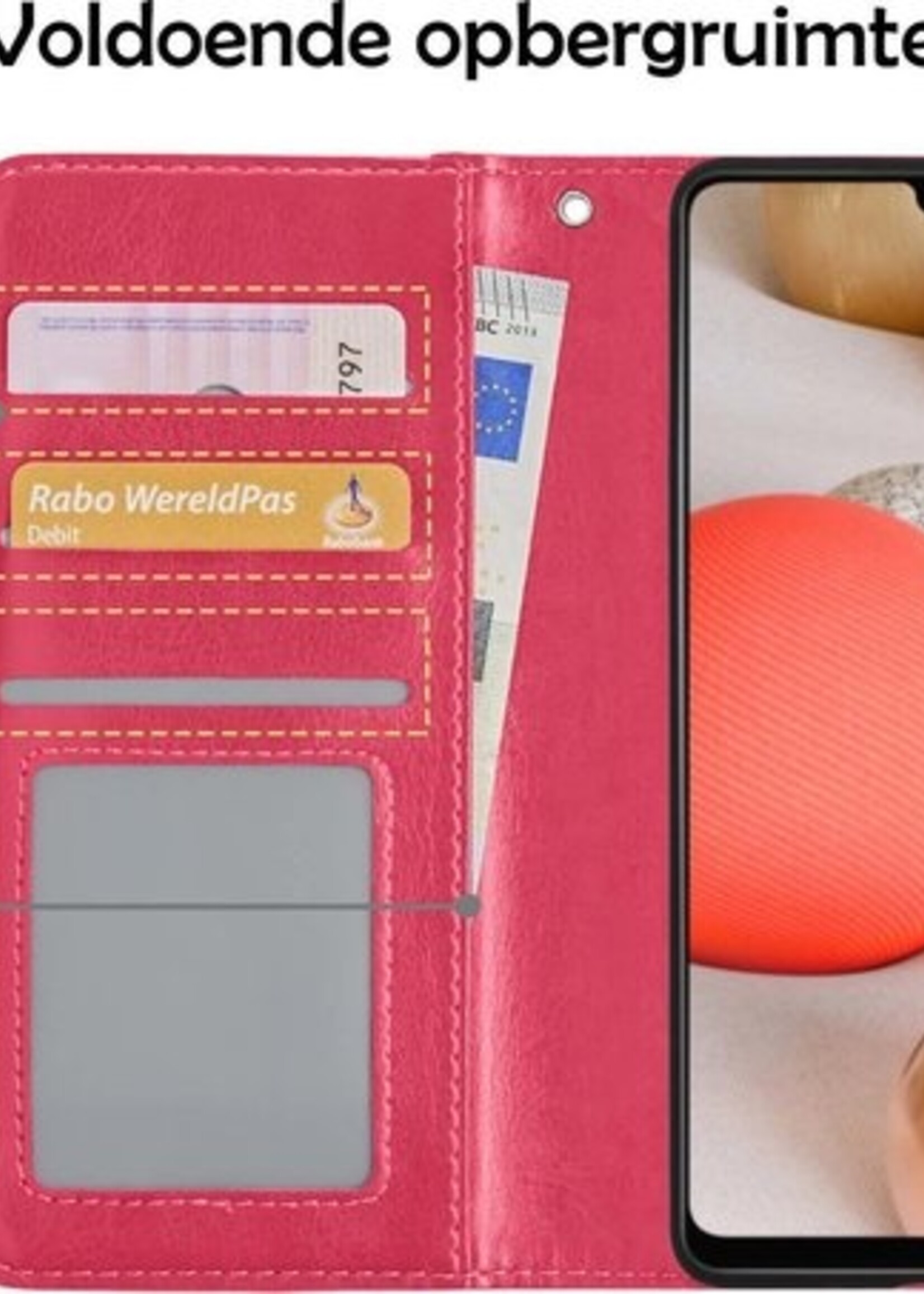 LUQ Hoesje Geschikt voor Samsung A42 Hoesje Book Case Hoes Wallet Cover Met Screenprotector - Hoes Geschikt voor Samsung Galaxy A42 Hoesje Bookcase Hoes - Donkerroze