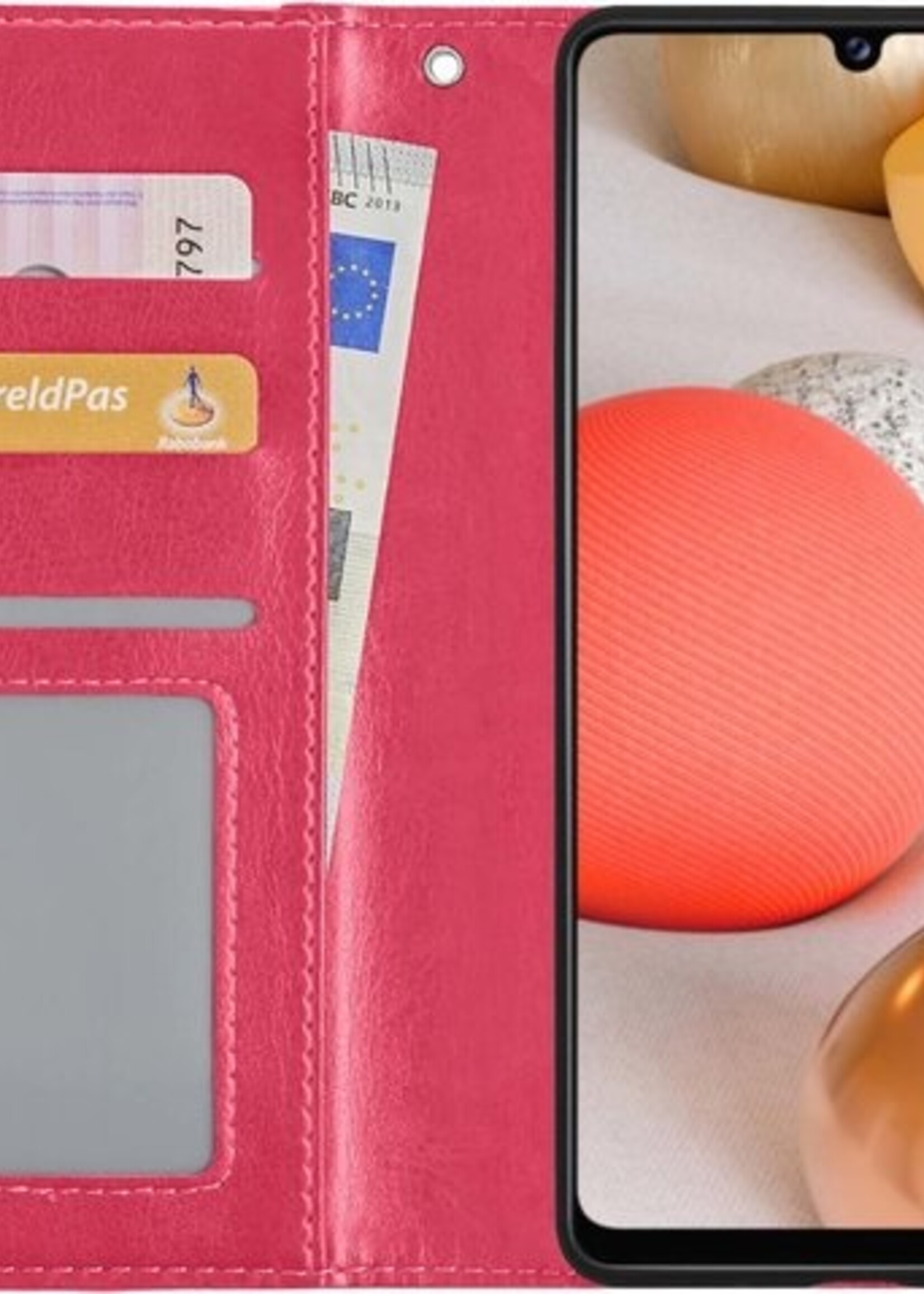 LUQ Hoesje Geschikt voor Samsung A42 Hoesje Book Case Hoes Wallet Cover Met Screenprotector - Hoes Geschikt voor Samsung Galaxy A42 Hoesje Bookcase Hoes - Donkerroze