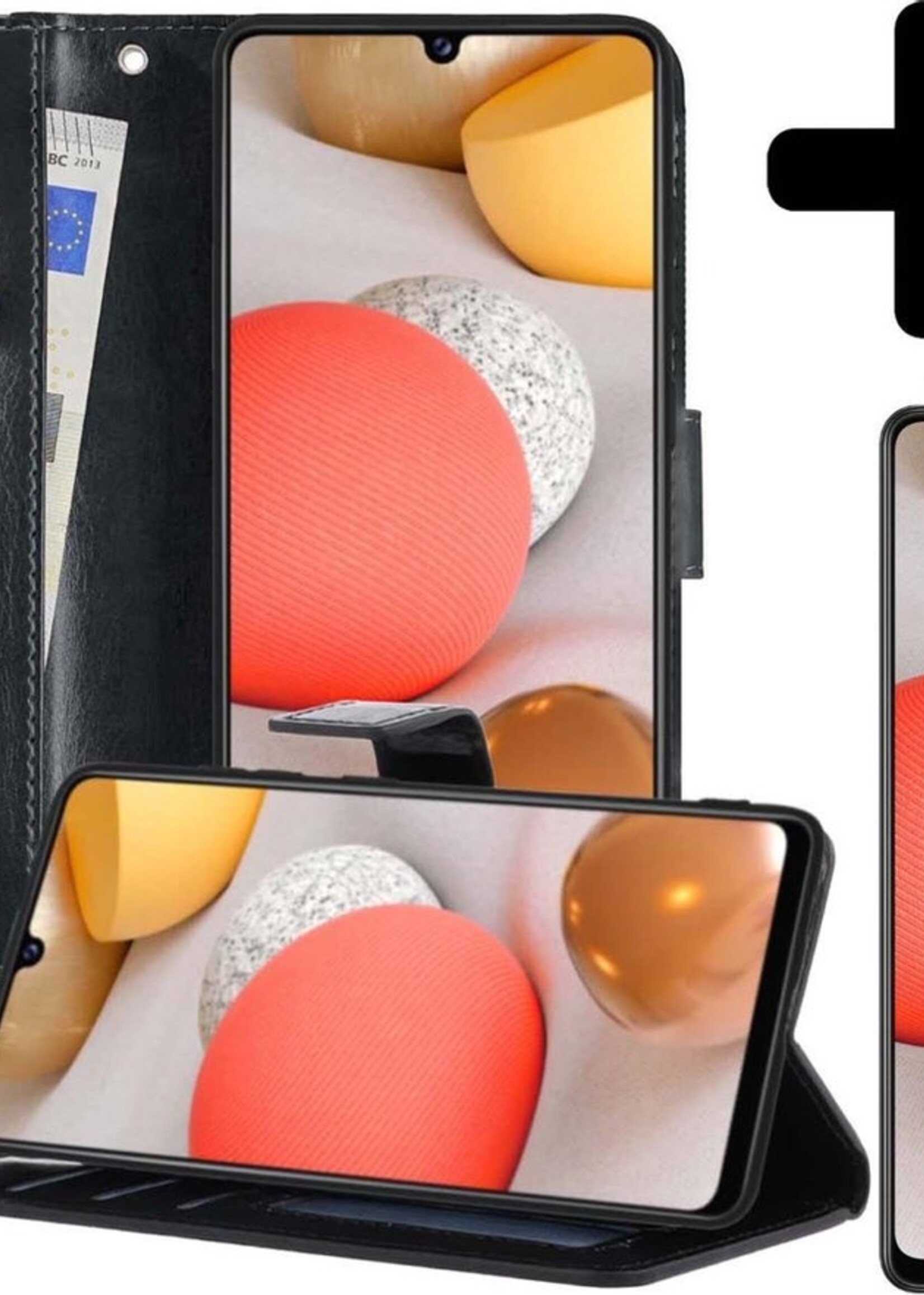 LUQ Hoesje Geschikt voor Samsung A42 Hoesje Book Case Hoes Wallet Cover Met 2x Screenprotector - Hoes Geschikt voor Samsung Galaxy A42 Hoesje Bookcase Hoes - Zwart